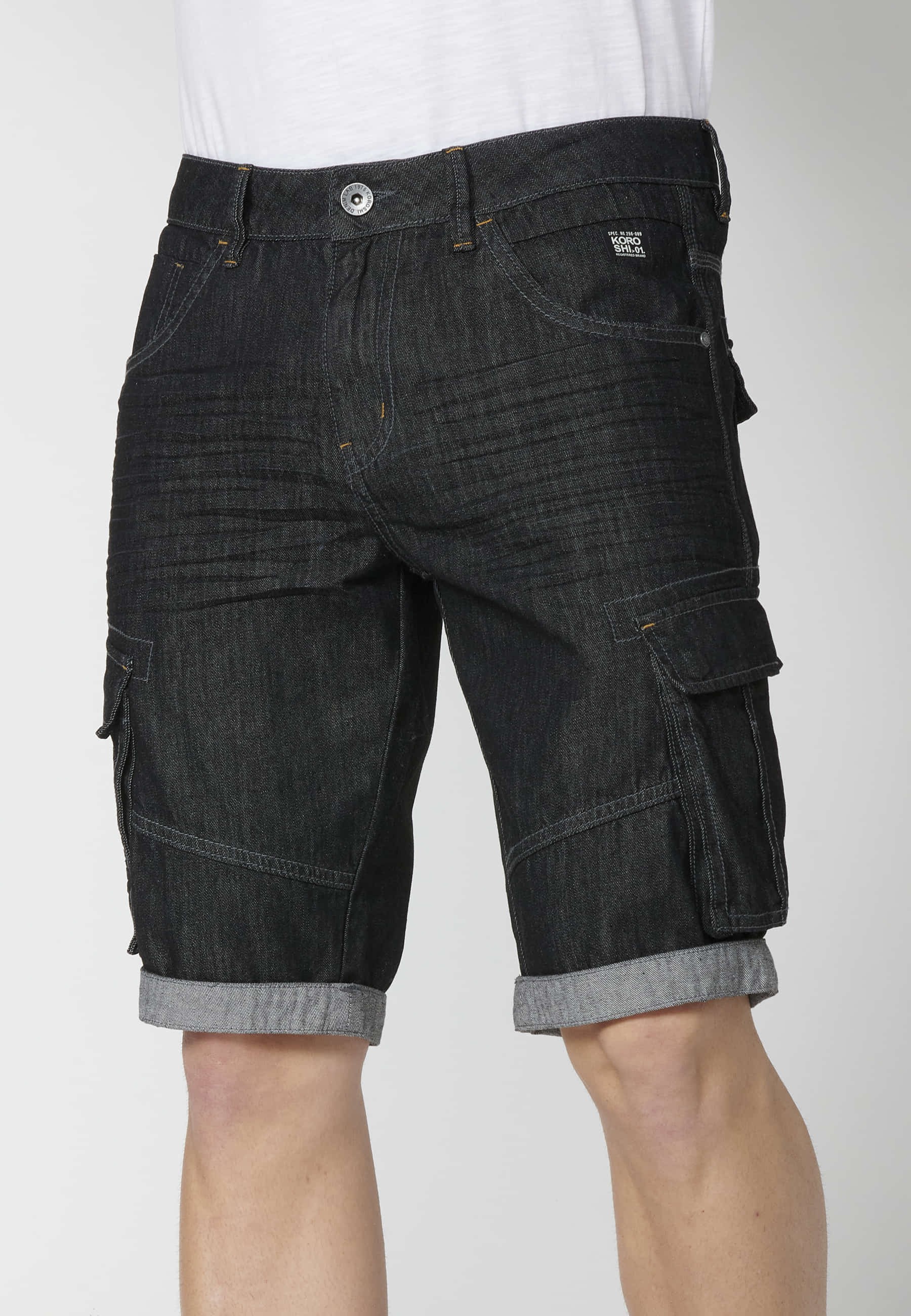 Pantalón corto Bermuda Vaquera Denim Stretch Regular Fit con cuatro bolsillos color Negro para Hombre 2