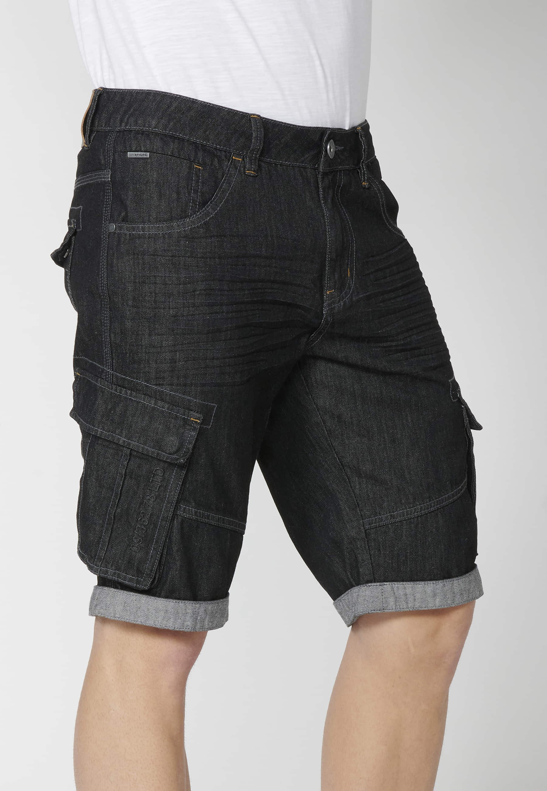 Shorts Bermuda Denim Stretch Regular Fit with four pockets Black color for Men 3