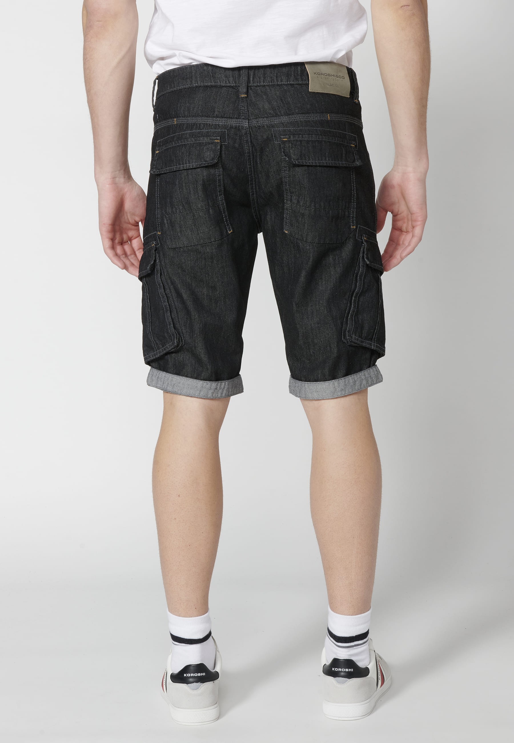 Shorts Bermuda Denim Stretch Regular Fit with four pockets Black color for Men 5