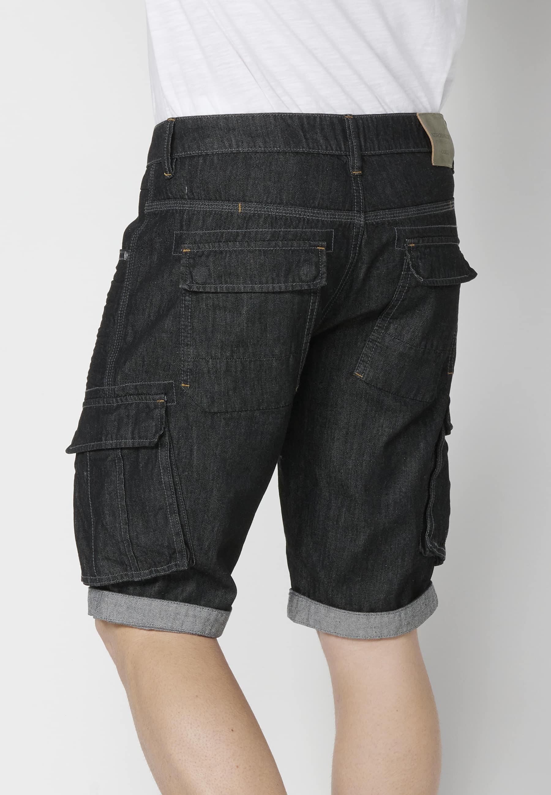 Shorts Bermuda Denim Stretch Regular Fit with four pockets Black color for Men 7