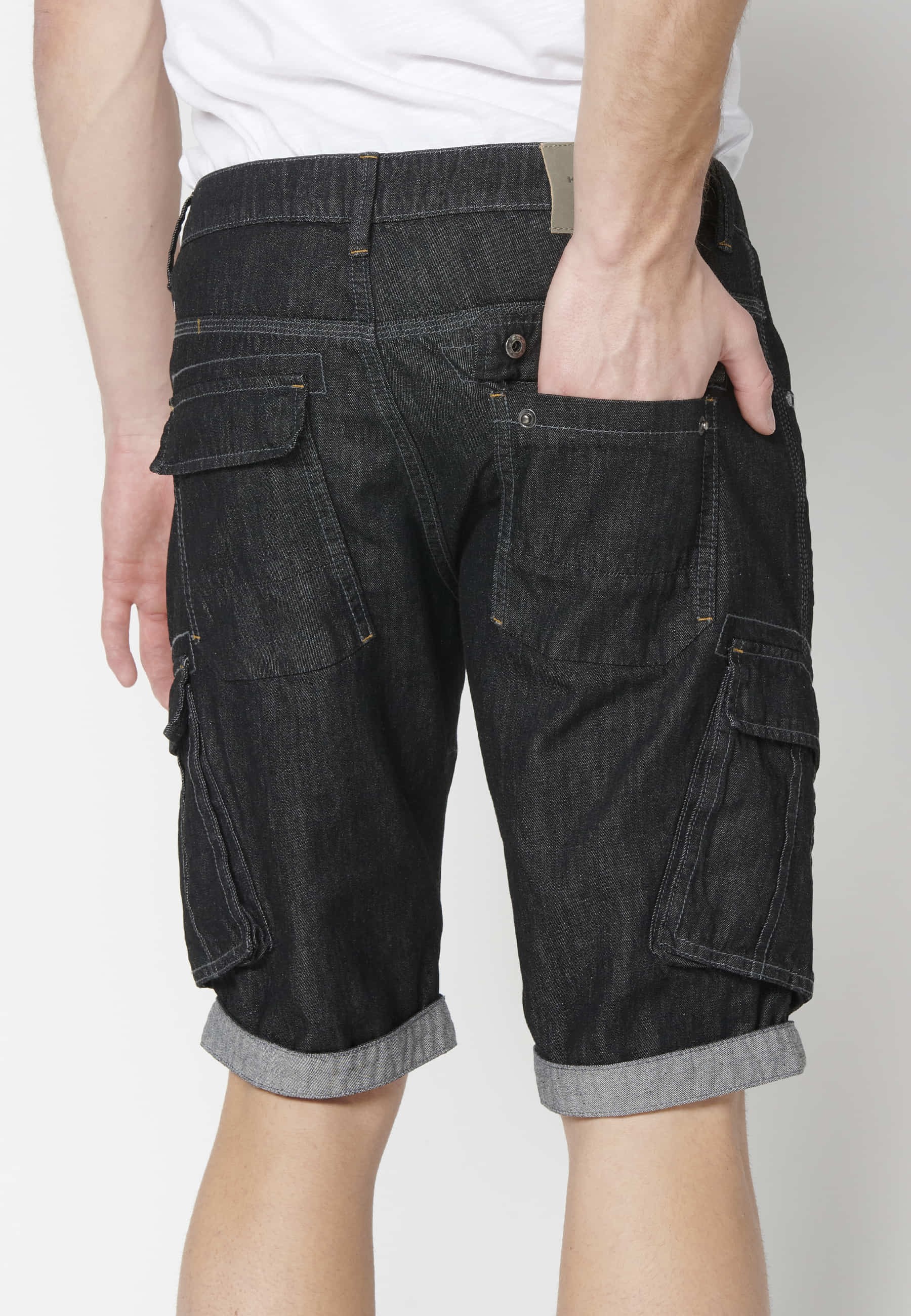 Shorts Bermuda Denim Stretch Regular Fit with four pockets Black color for Men 4