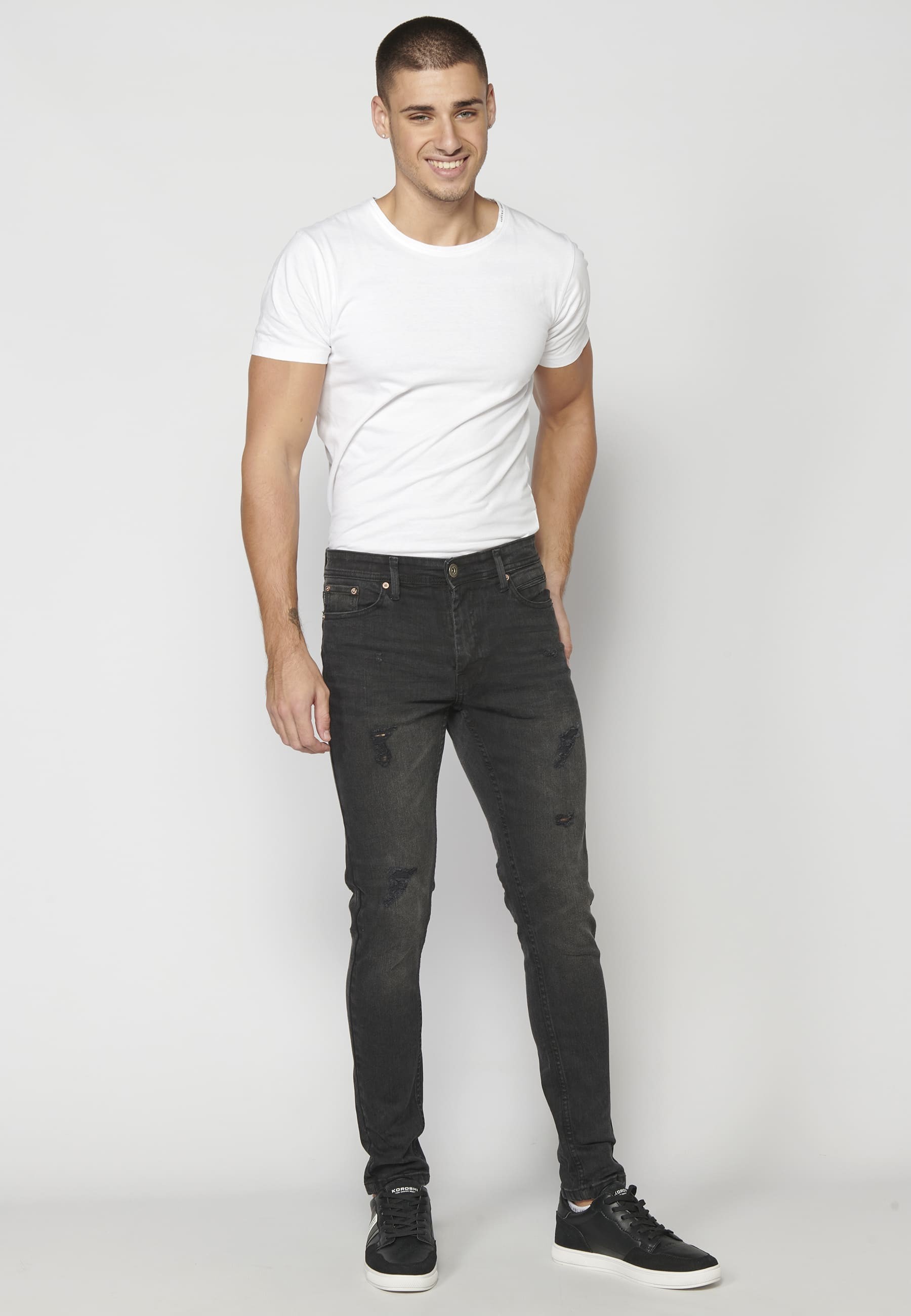 Pantalón jean denim super skinny color Negro para Hombre