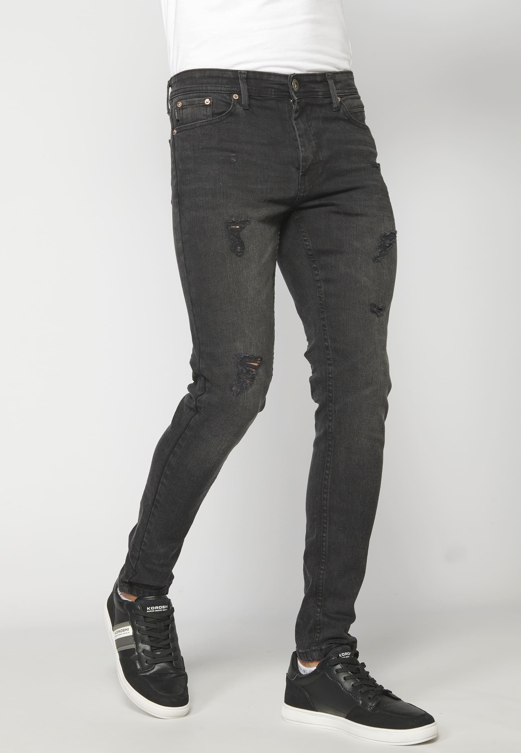 Pantalón jean denim super skinny color Negro para Hombre