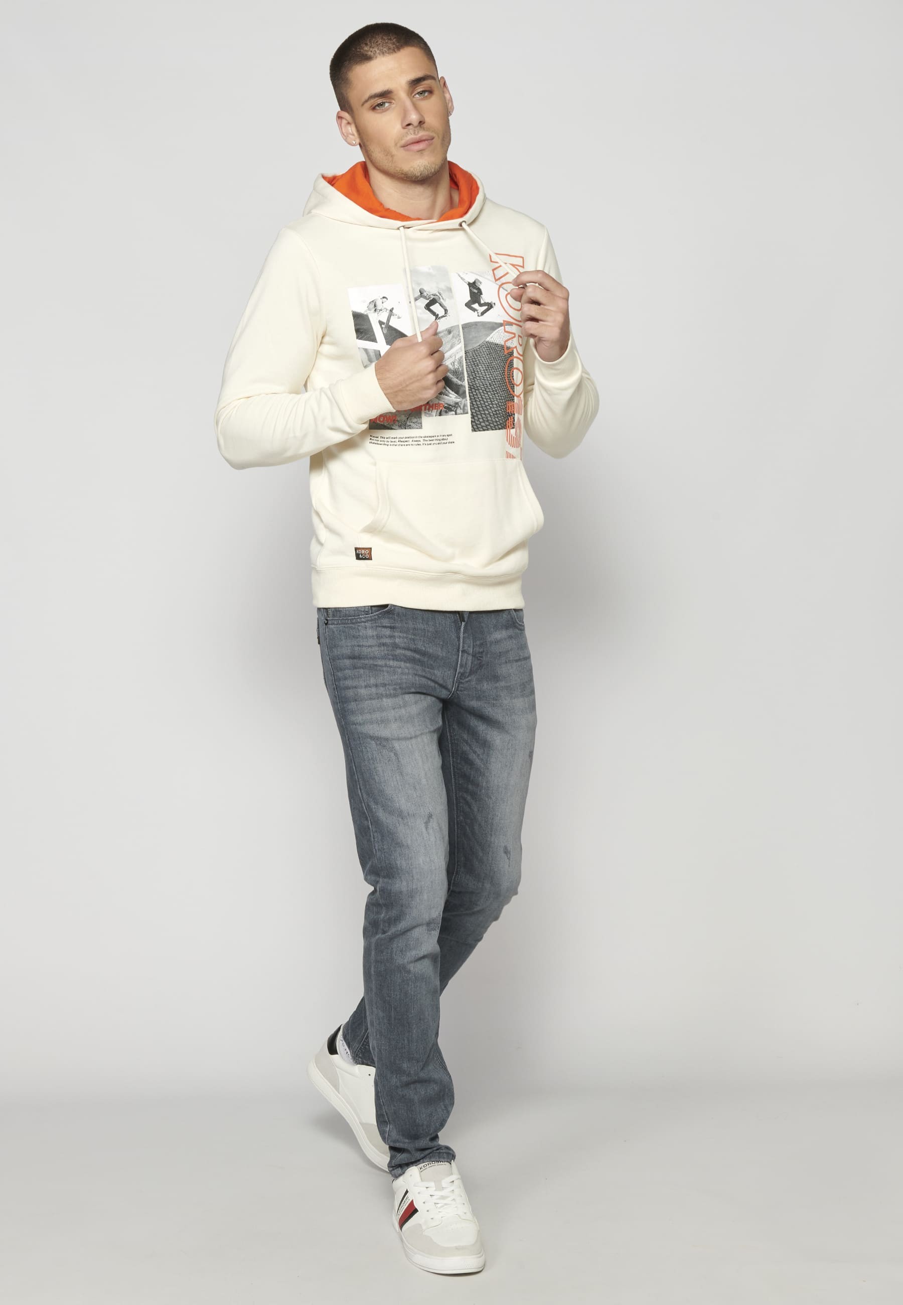 Sudadera de manga larga con capucha color crema para hombre | Ropa Casual