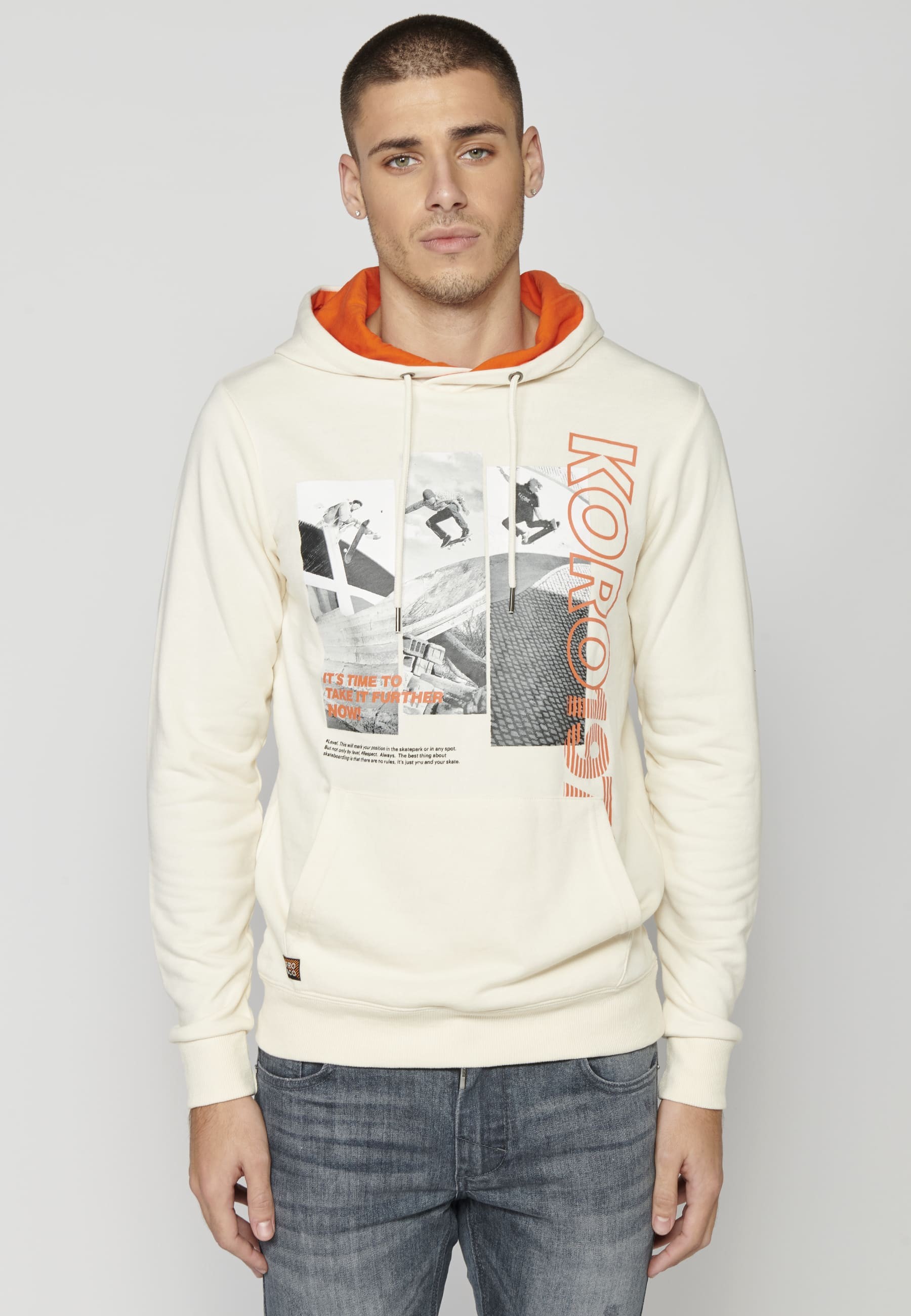 Sudadera de manga larga con capucha color crema para hombre | Ropa Casual