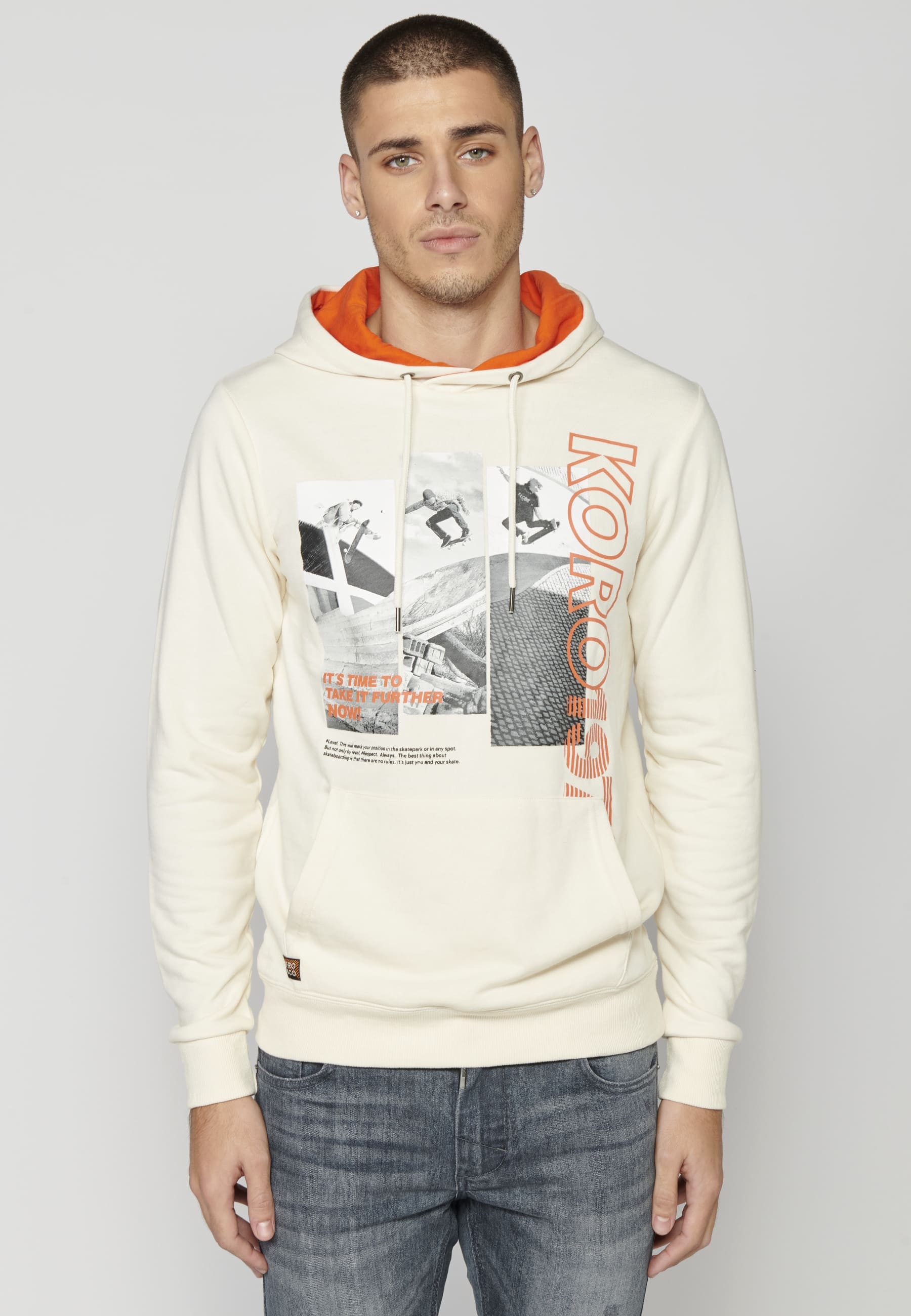 Sudadera de manga larga con capucha Color Crema para Hombre