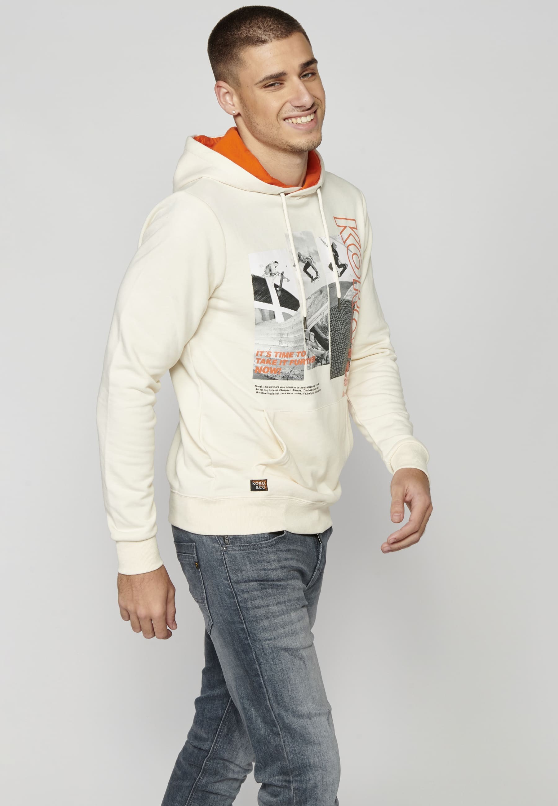 Sudadera de manga larga con capucha color crema para hombre | Ropa Casual