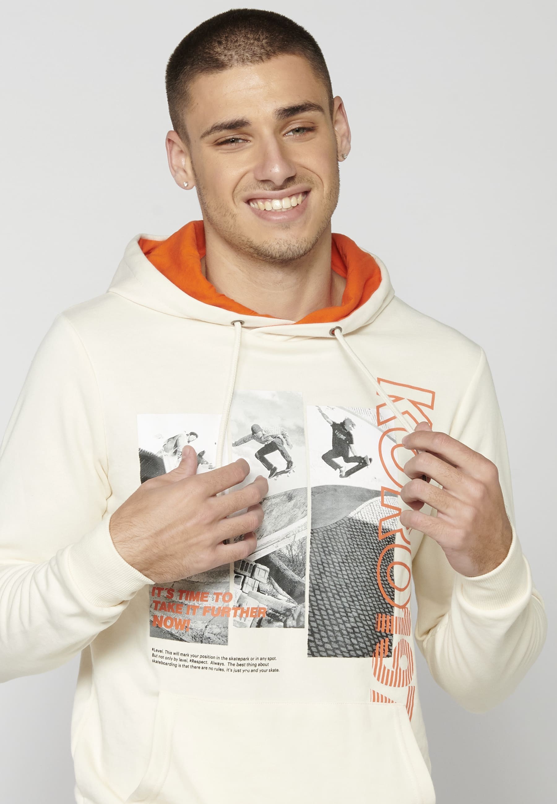 Sudadera de manga larga con capucha color crema para hombre | Ropa Casual