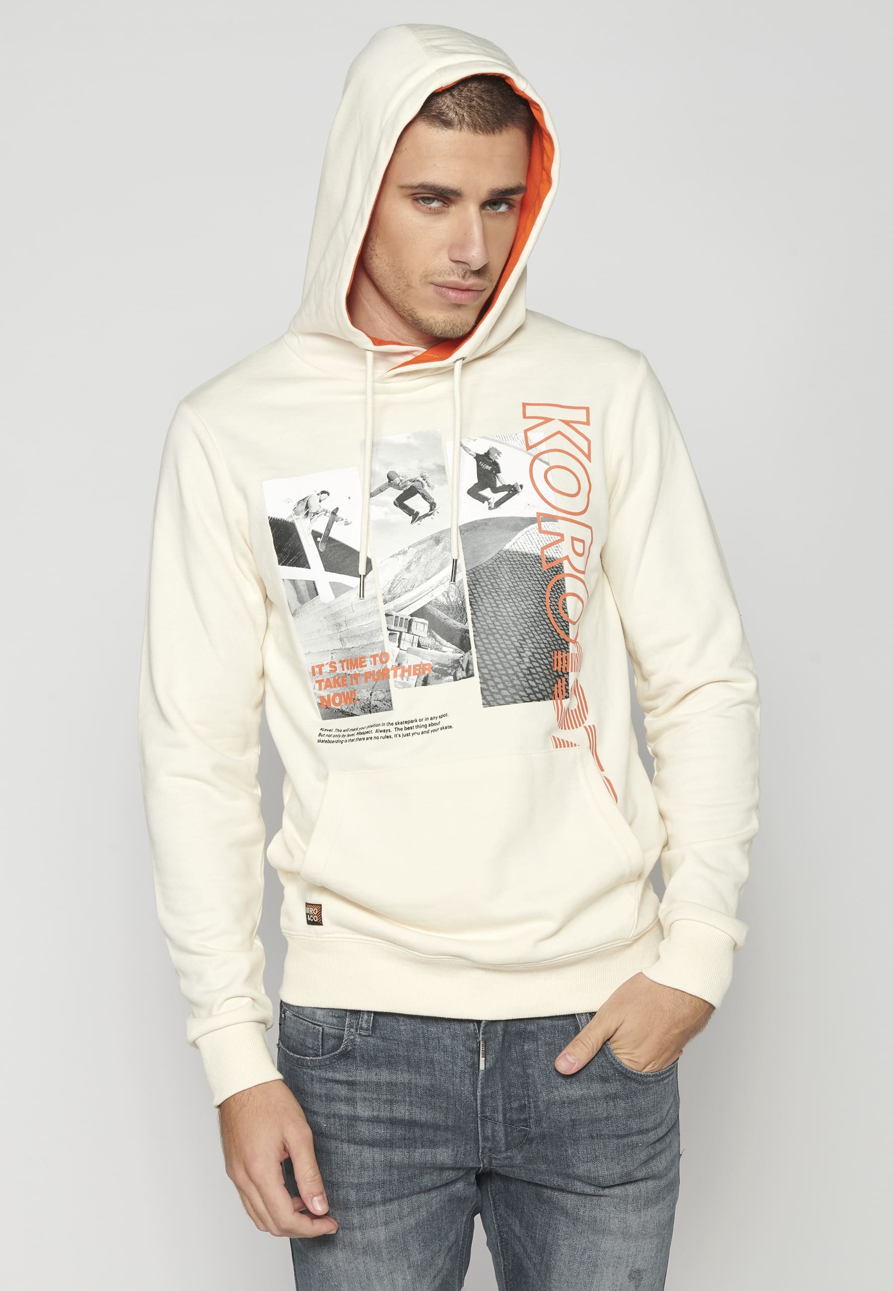 Sudadera de manga larga con capucha color crema para hombre | Ropa Casual