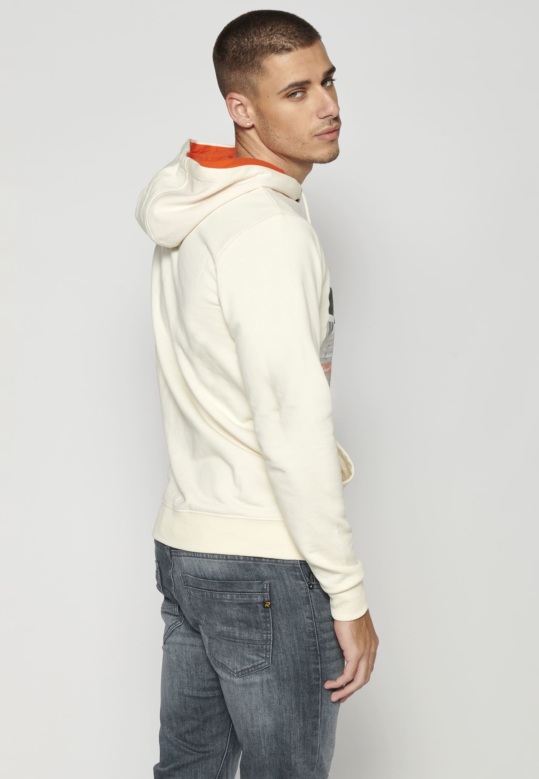 Sudadera de manga larga con capucha color crema para hombre | Ropa Casual