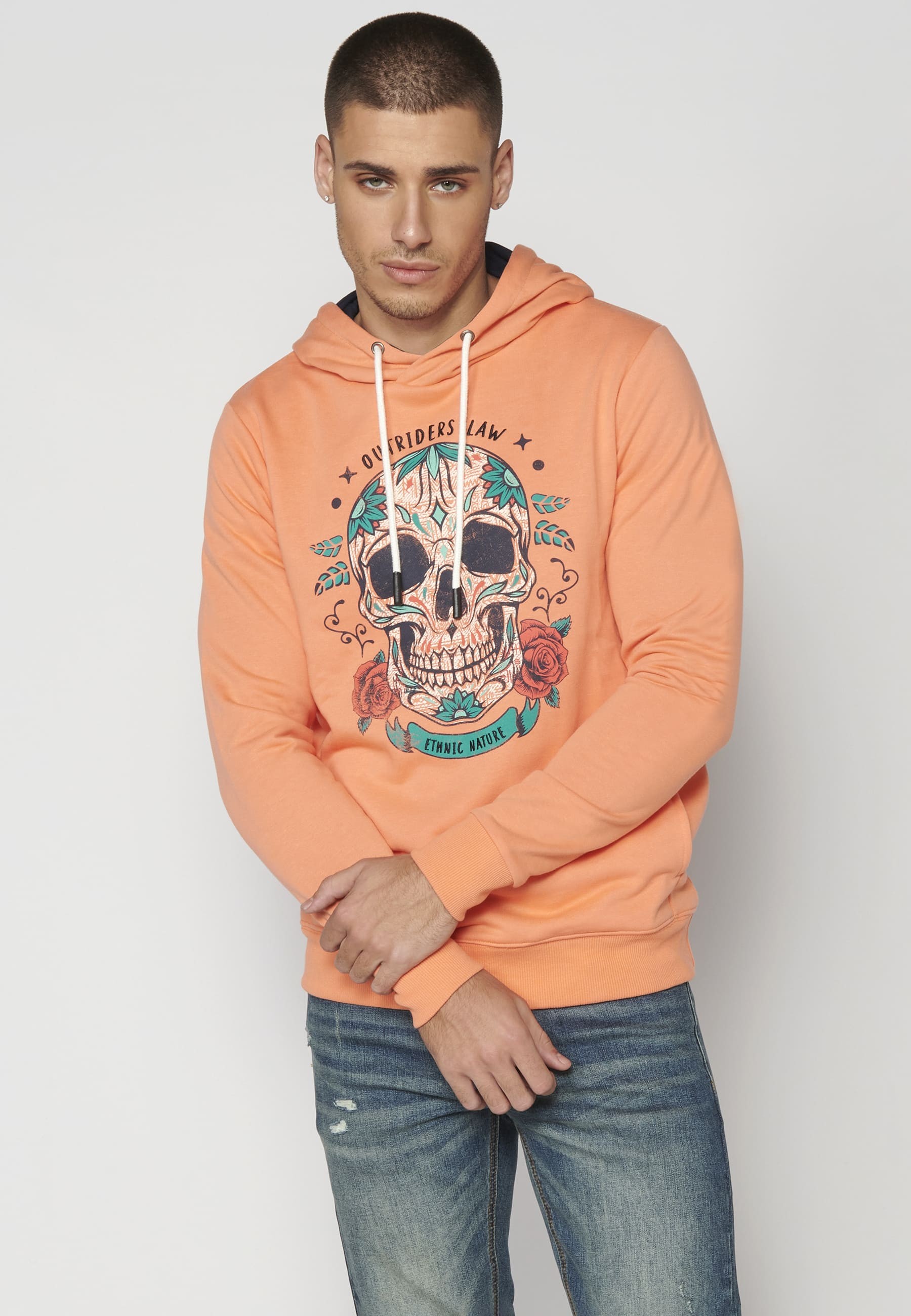 Men's Salmon Color Long Sleeve Hoodie