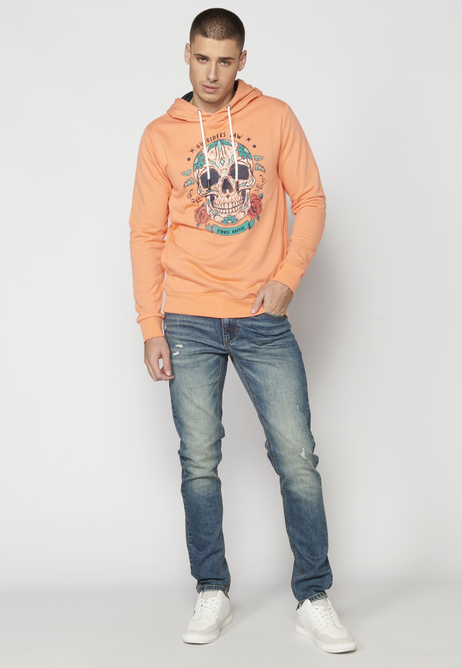 Men's Salmon Color Long Sleeve Hoodie