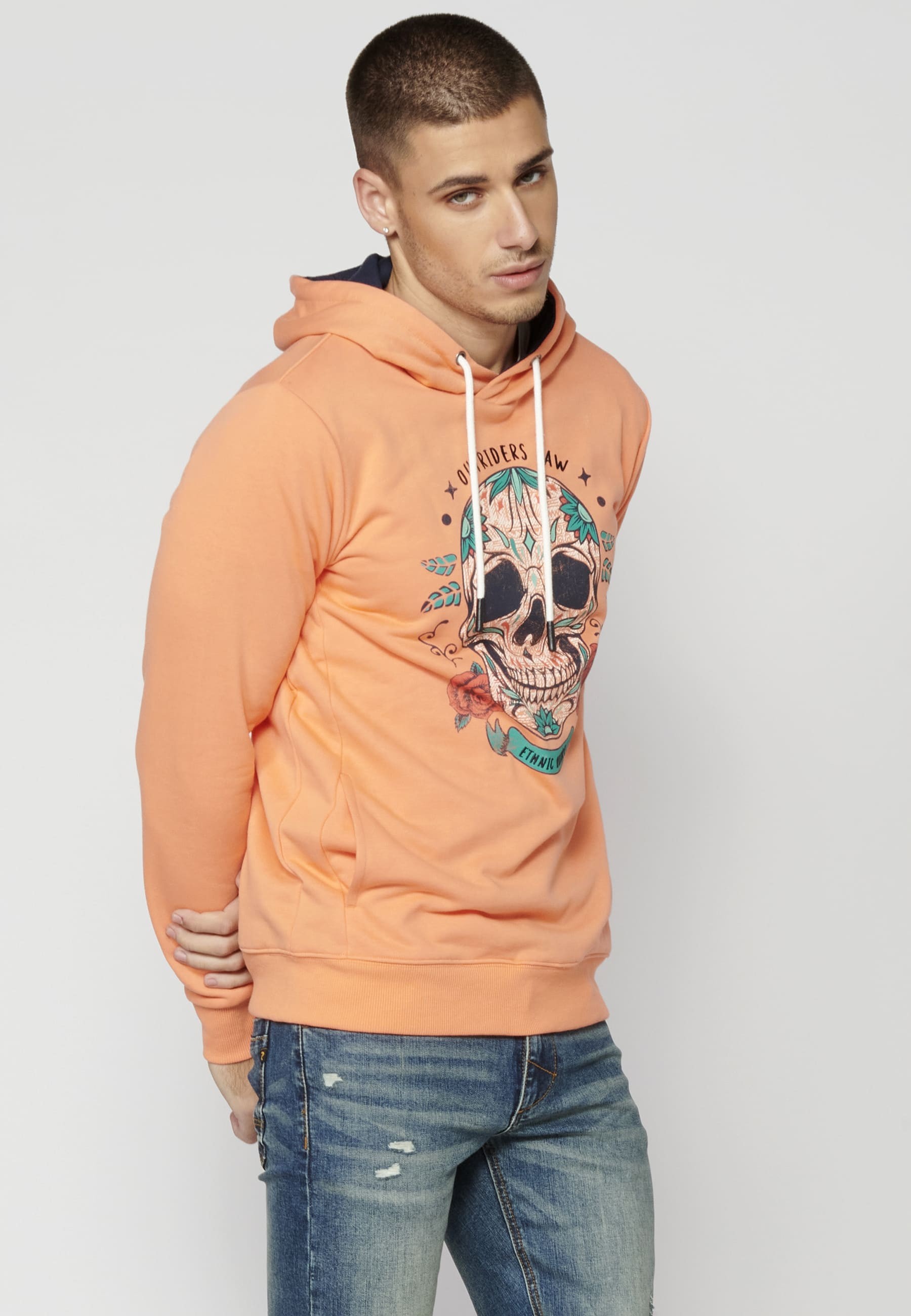 Sudadera manga larga con capucha Color Salmón para Hombre