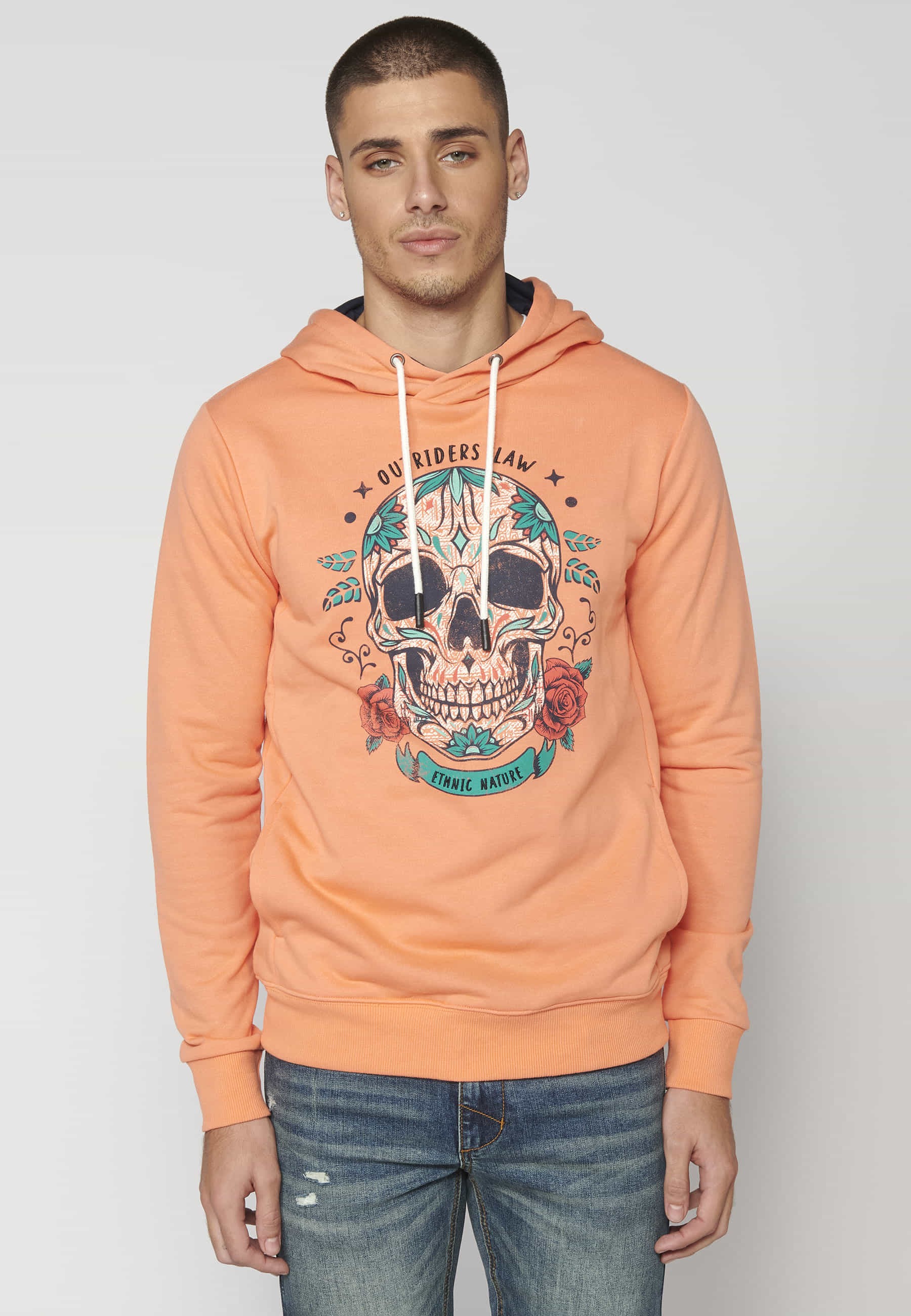 Men's Salmon Color Long Sleeve Hoodie