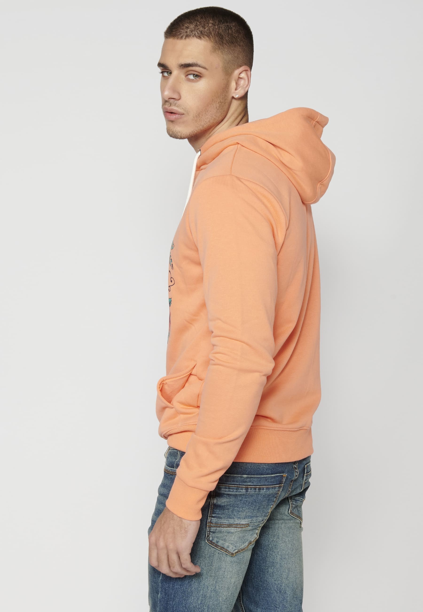 Men's Salmon Color Long Sleeve Hoodie