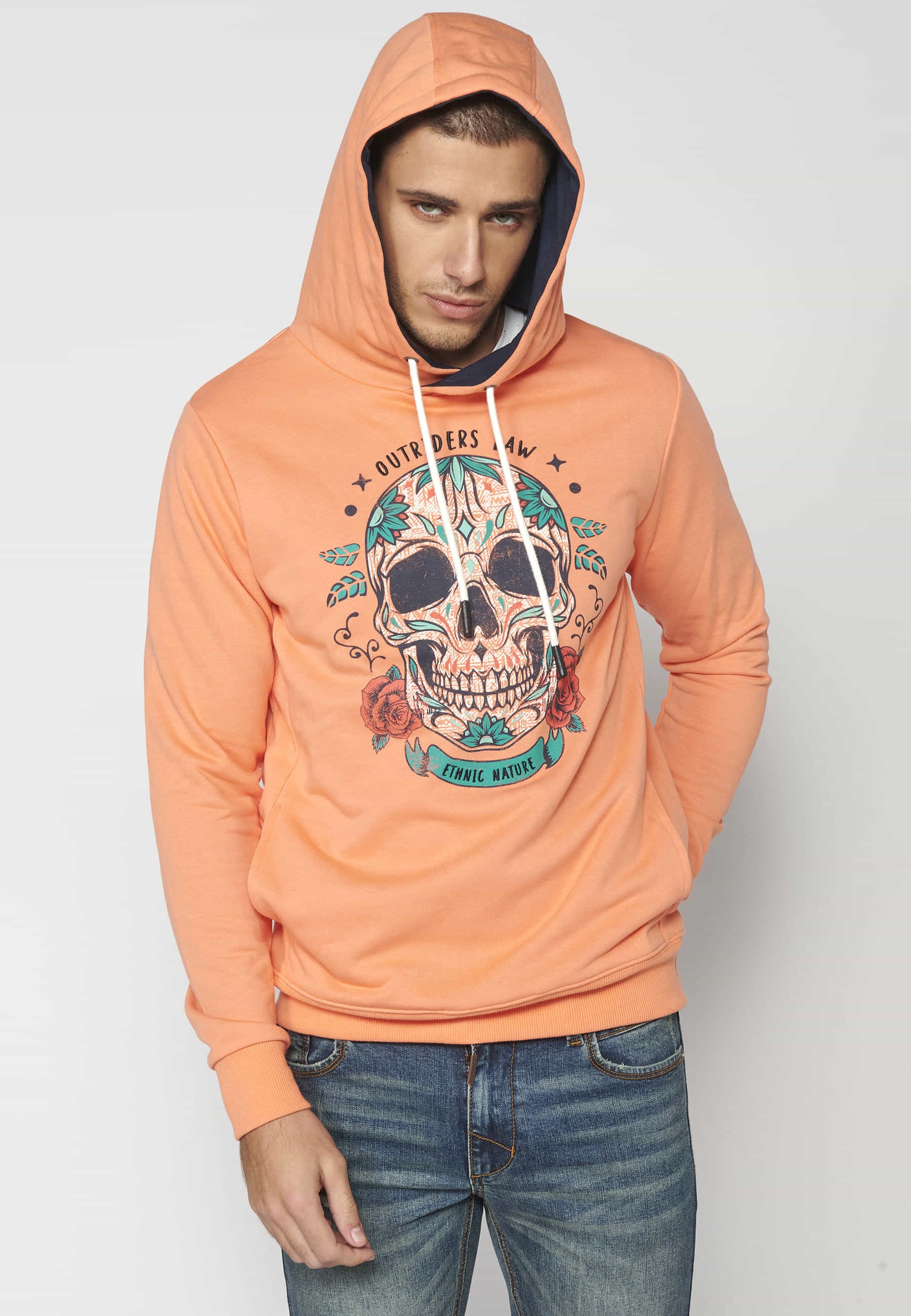 Men's Salmon Color Long Sleeve Hoodie