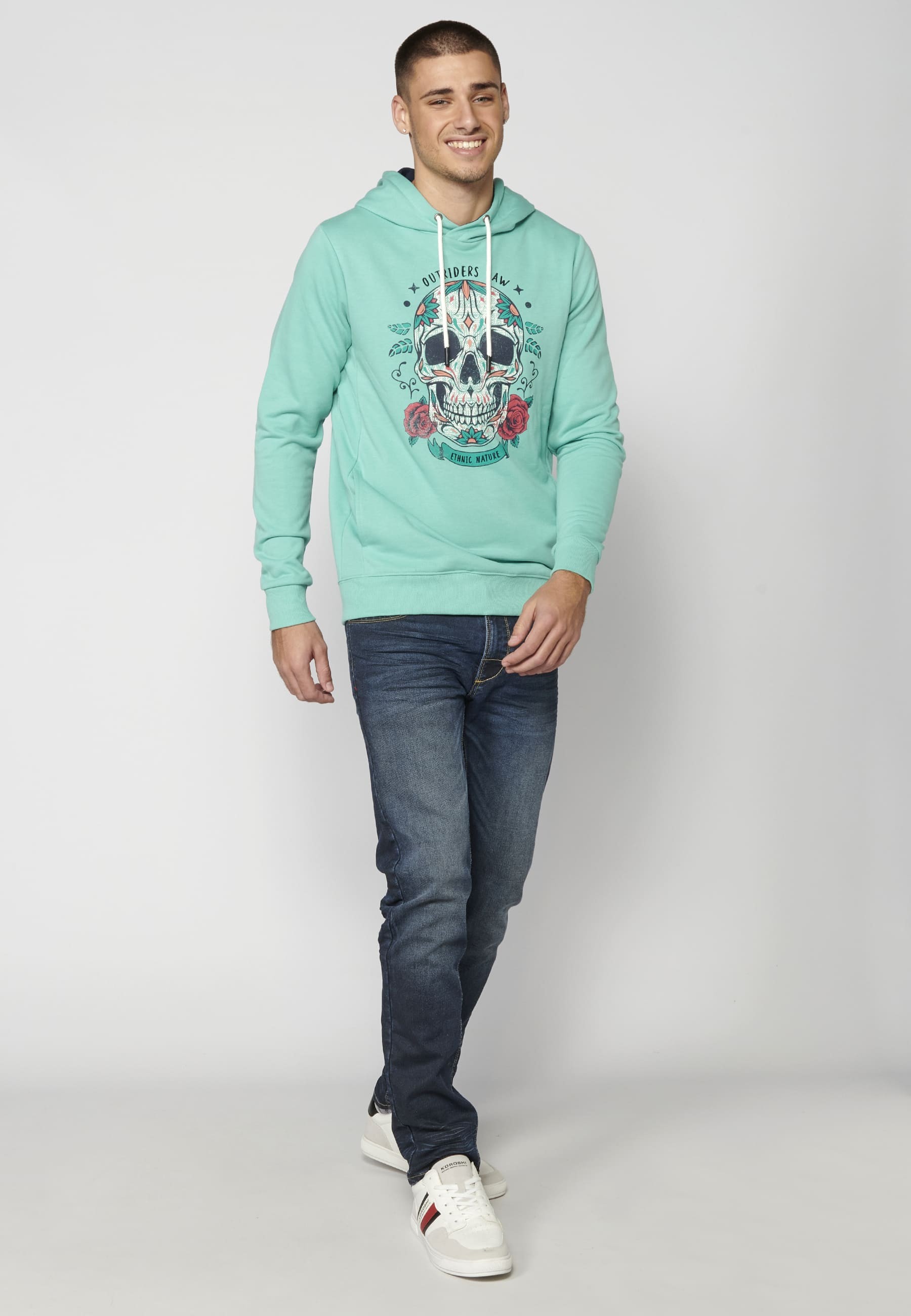 Men's Mint Color Long Sleeve Hooded Sweatshirt