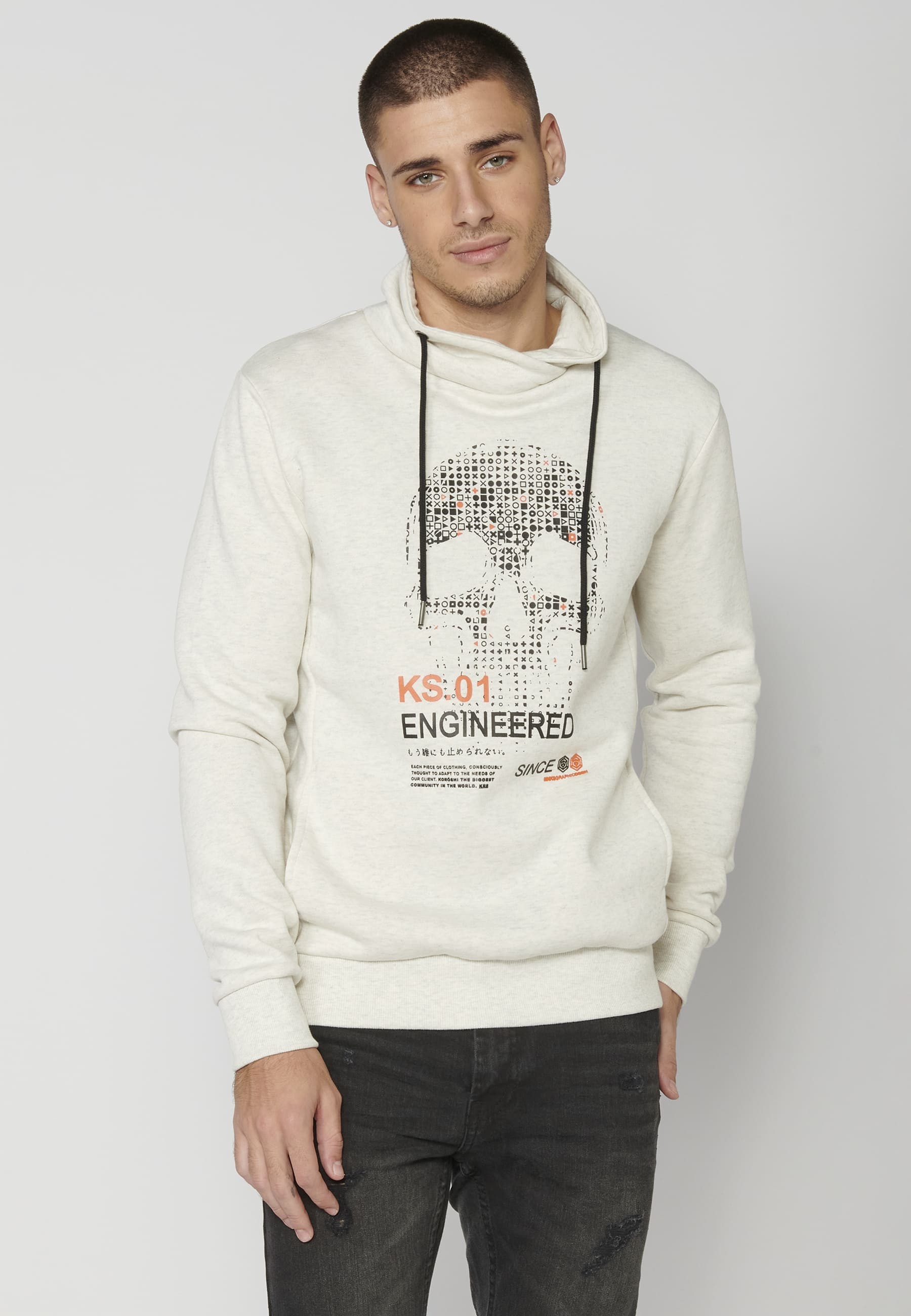 Ecru Langarm-Sweatshirt für Herren