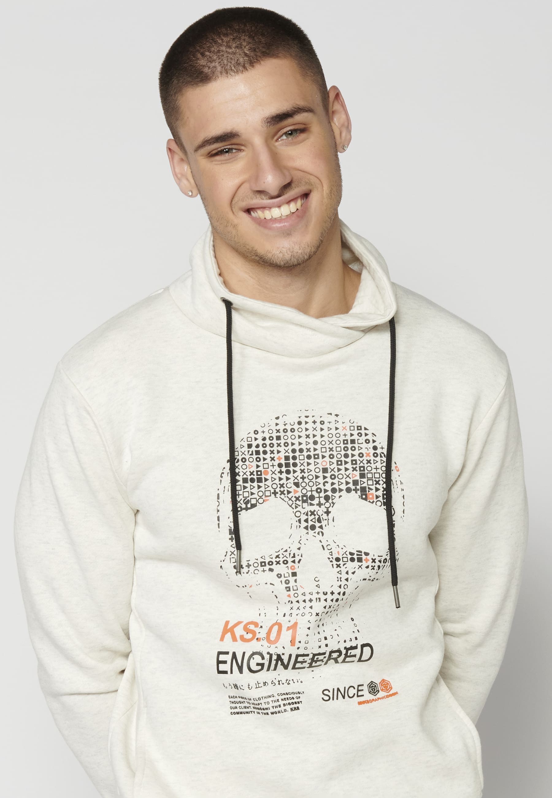 Ecru long-sleeved sweatshirt for Men