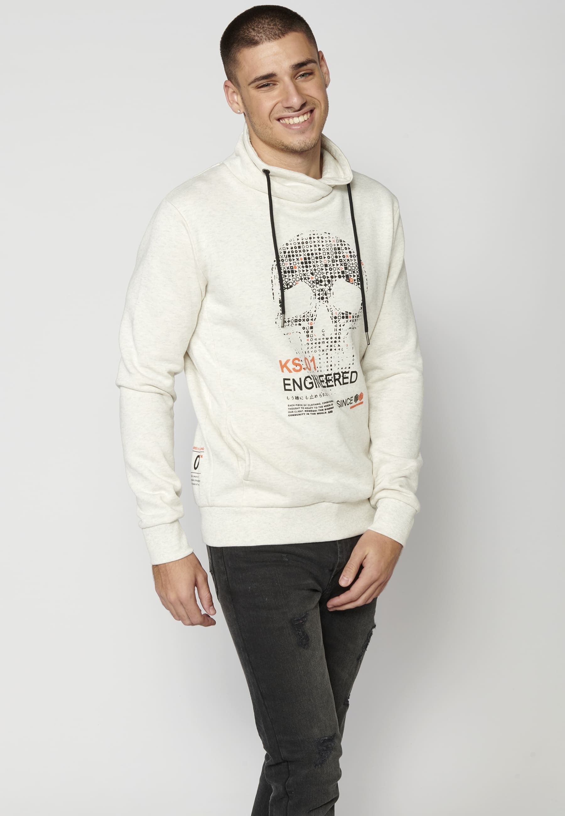 Ecru Langarm-Sweatshirt für Herren