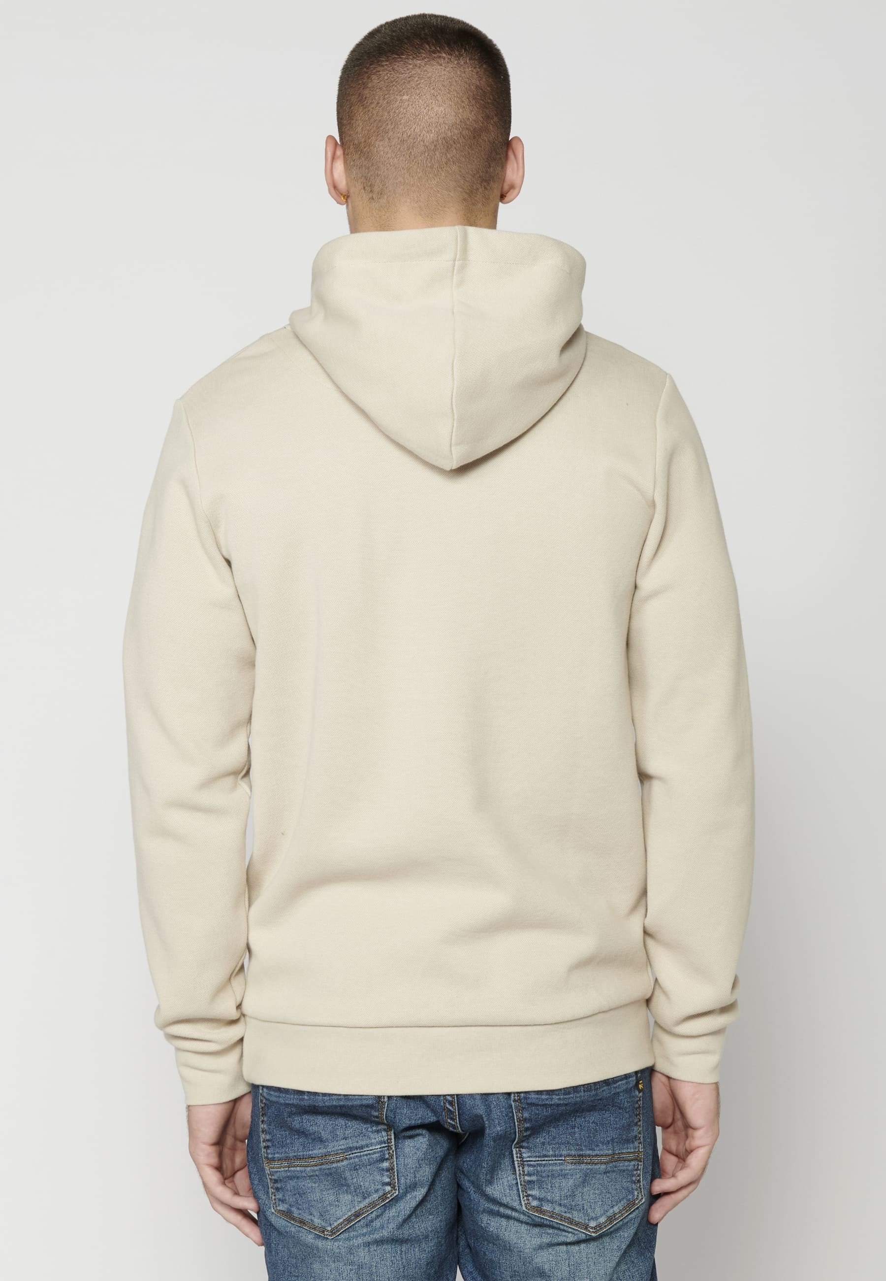Sand Color Long Sleeve Hooded Sweatshirt for Men