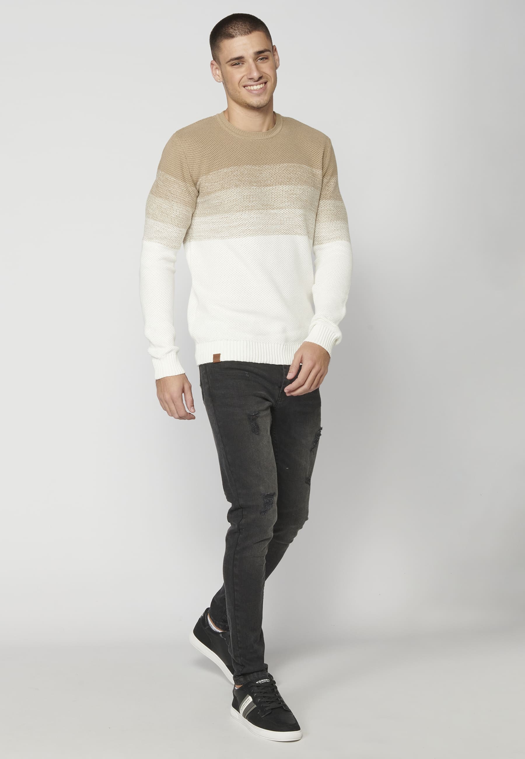 Beige Cotton Knitted Sweater for Man