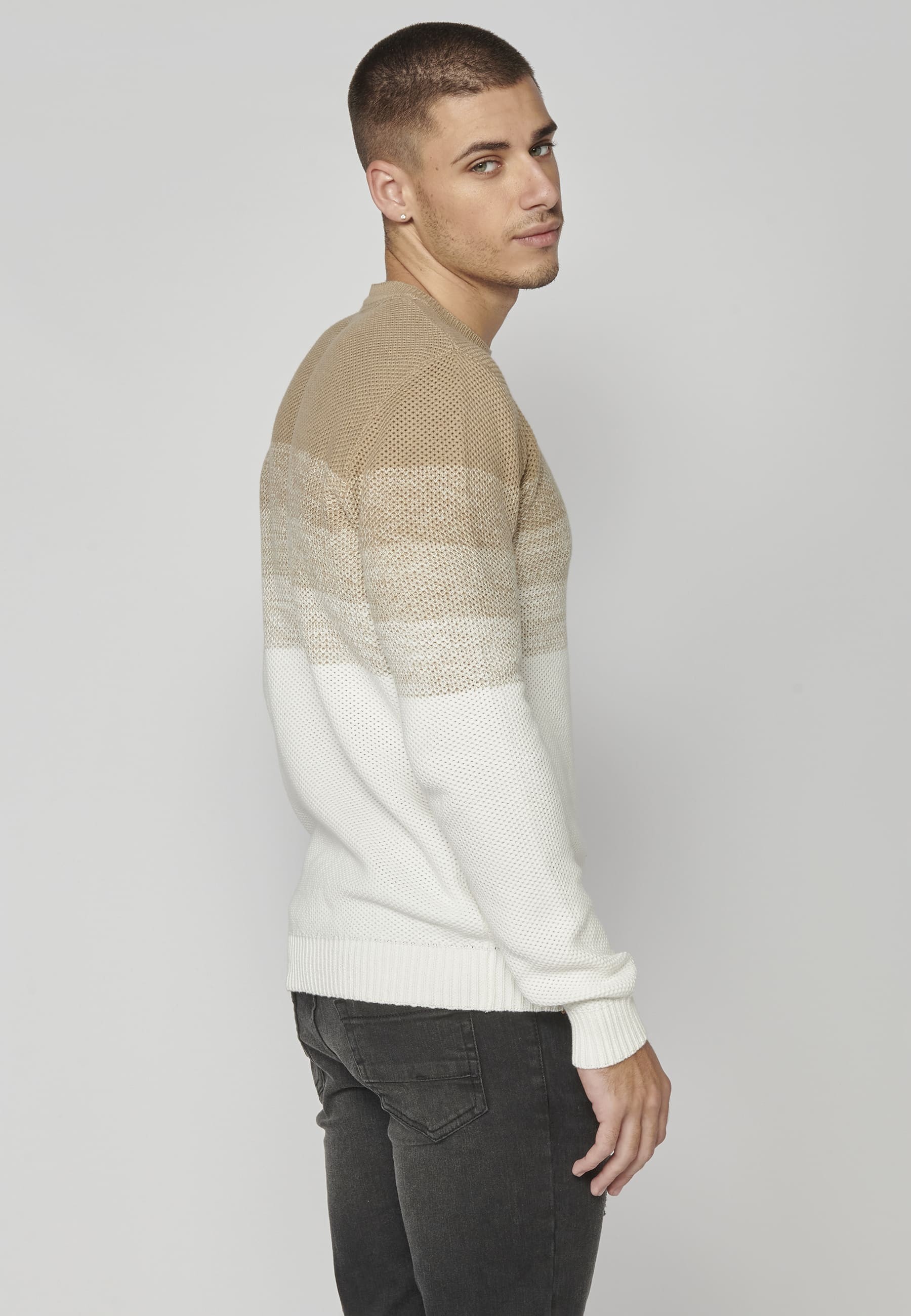 Beige Cotton Knitted Sweater for Man