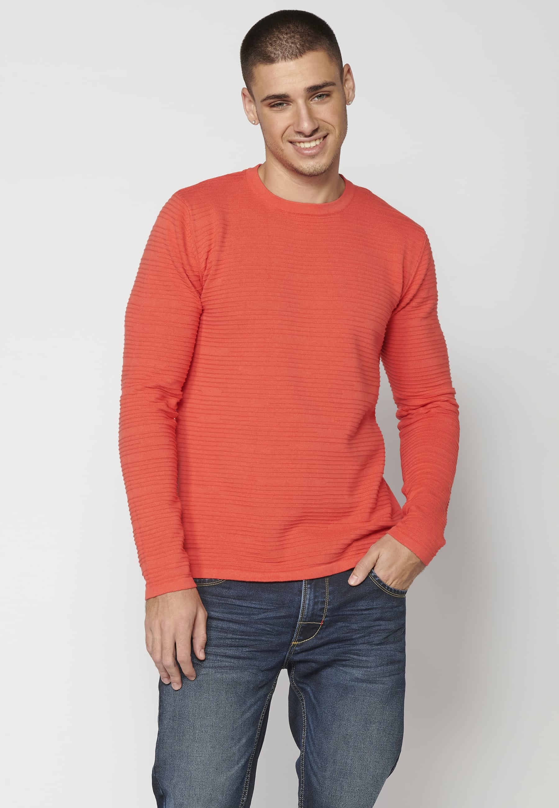 Pink textured knit sweater for Men