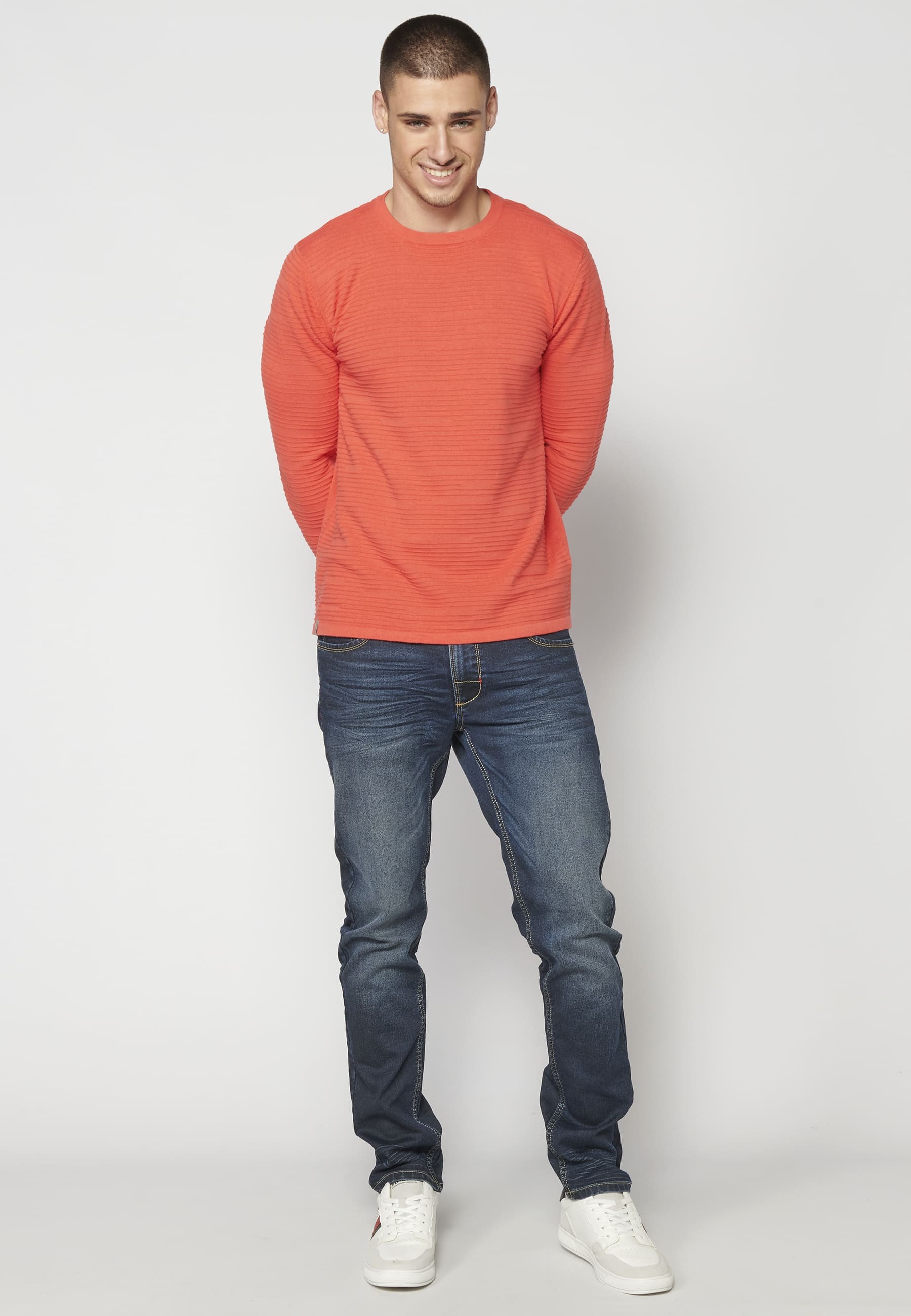 Pink textured knit sweater for Men