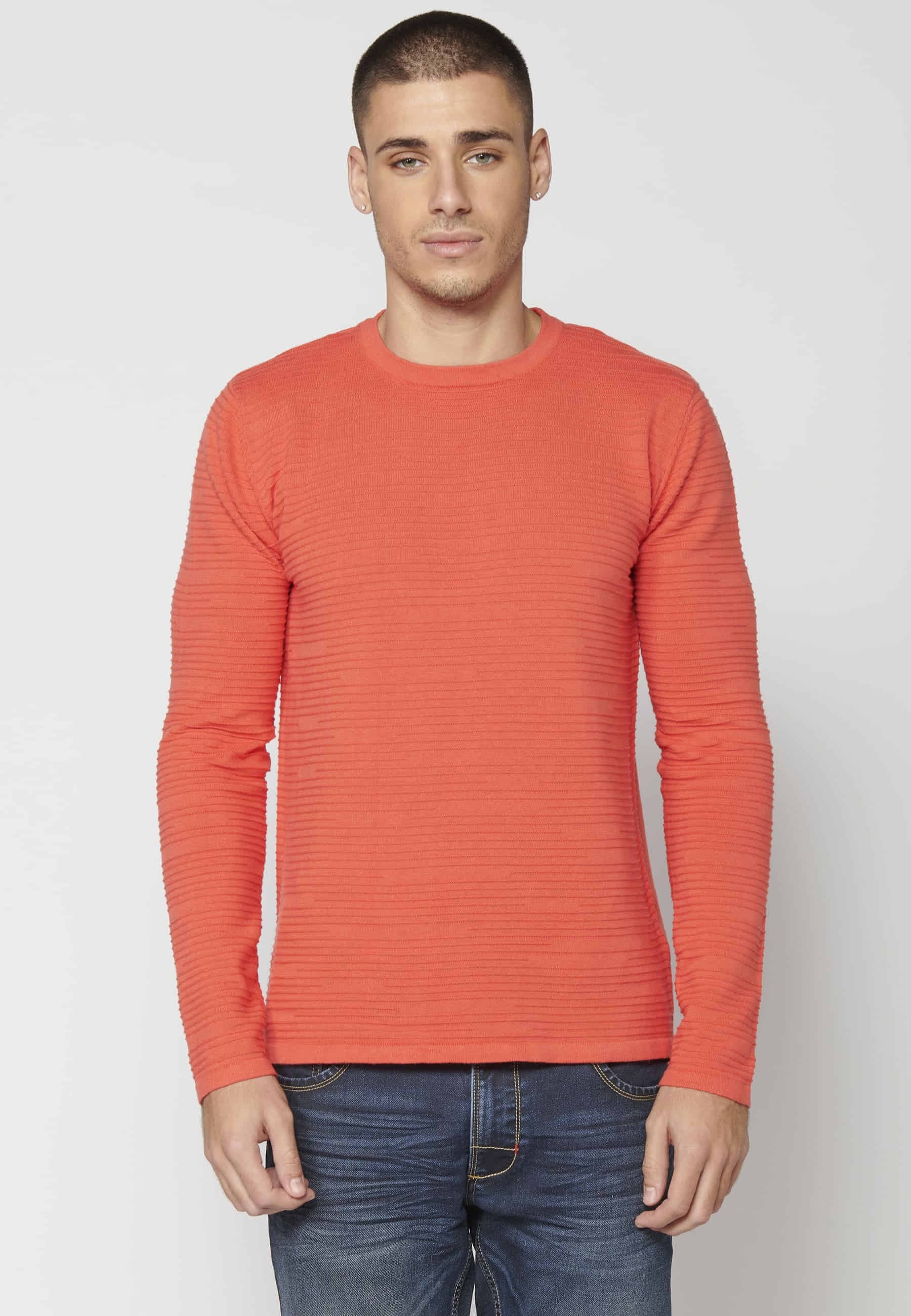 Pink textured knit sweater for Men