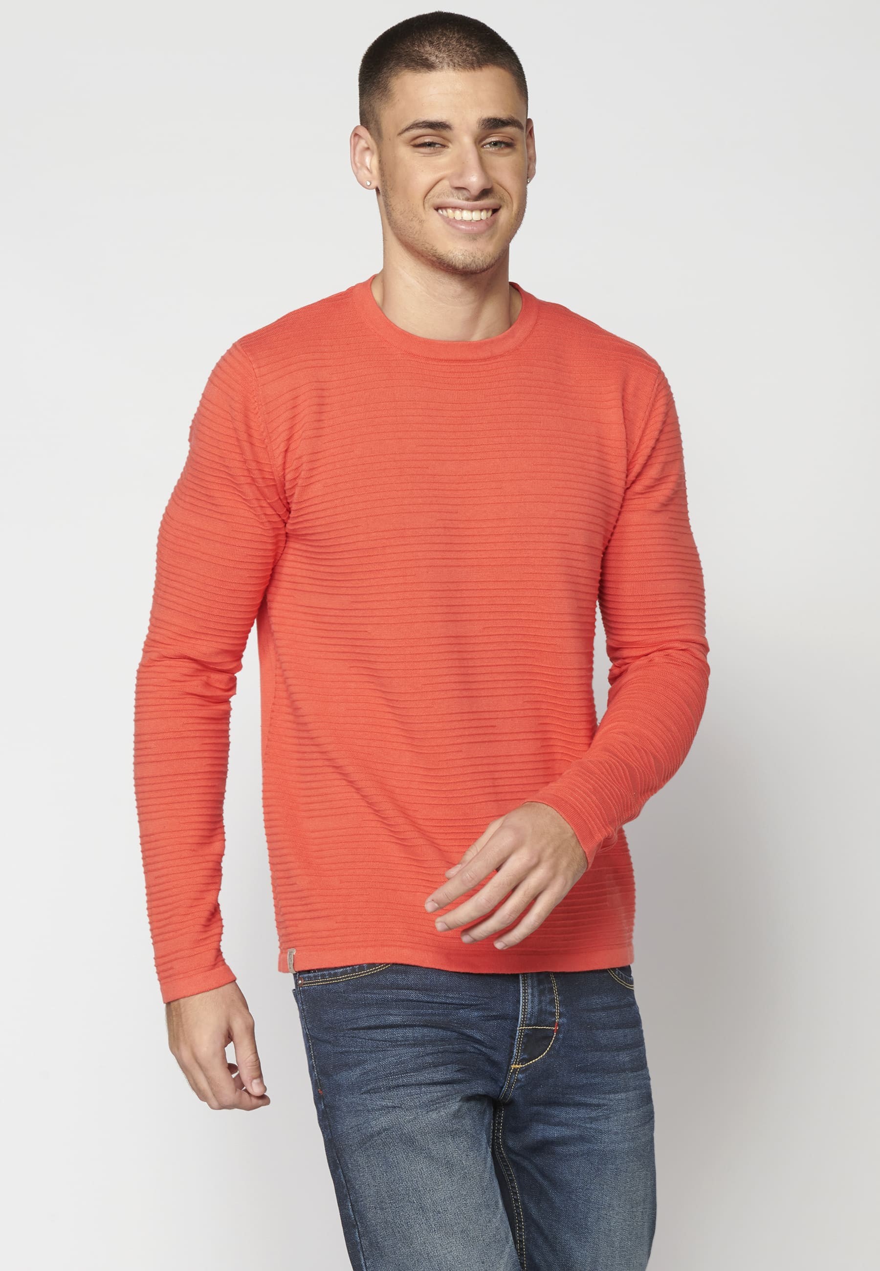 Pink textured knit sweater for Men