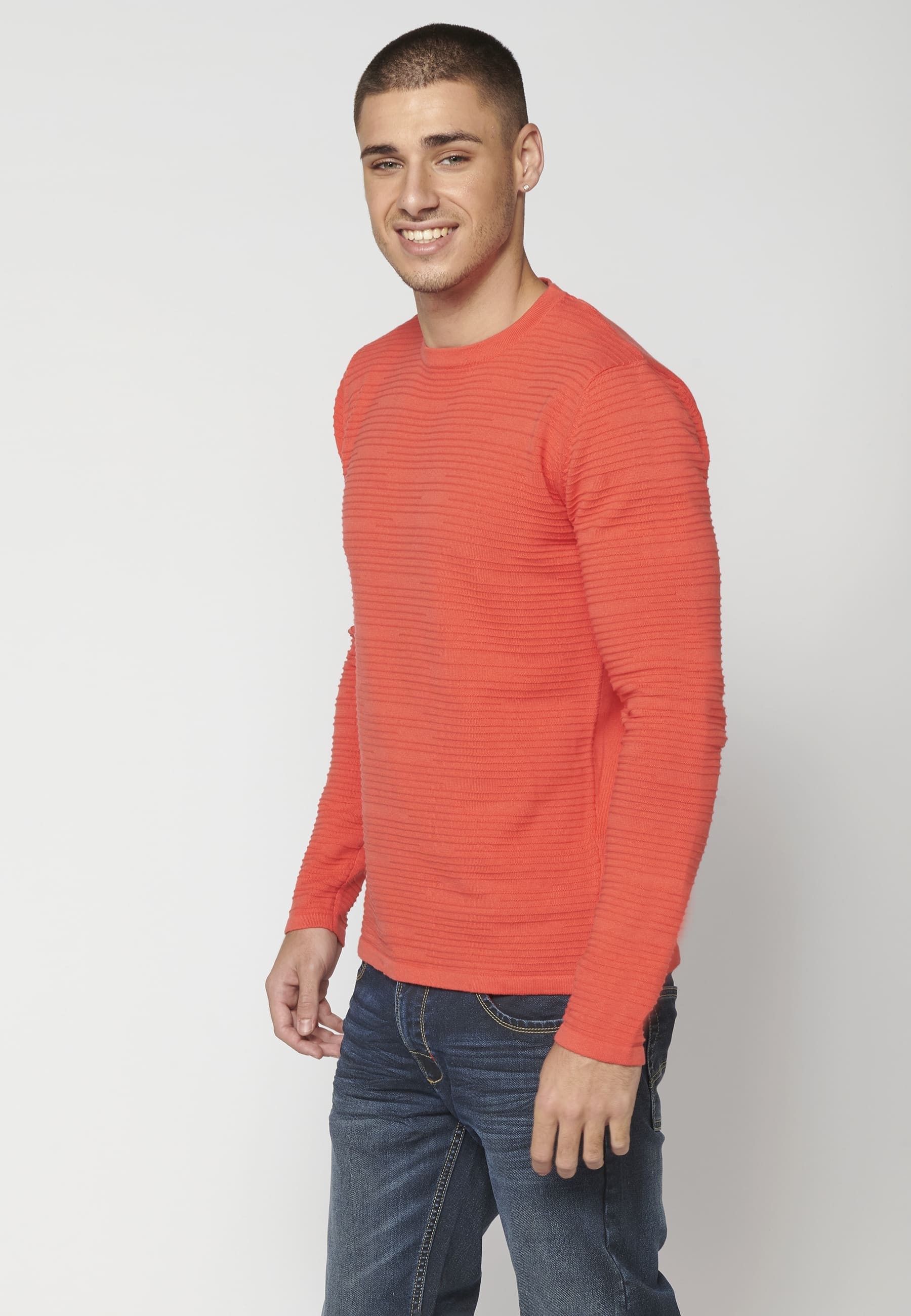 Pink textured knit sweater for Men