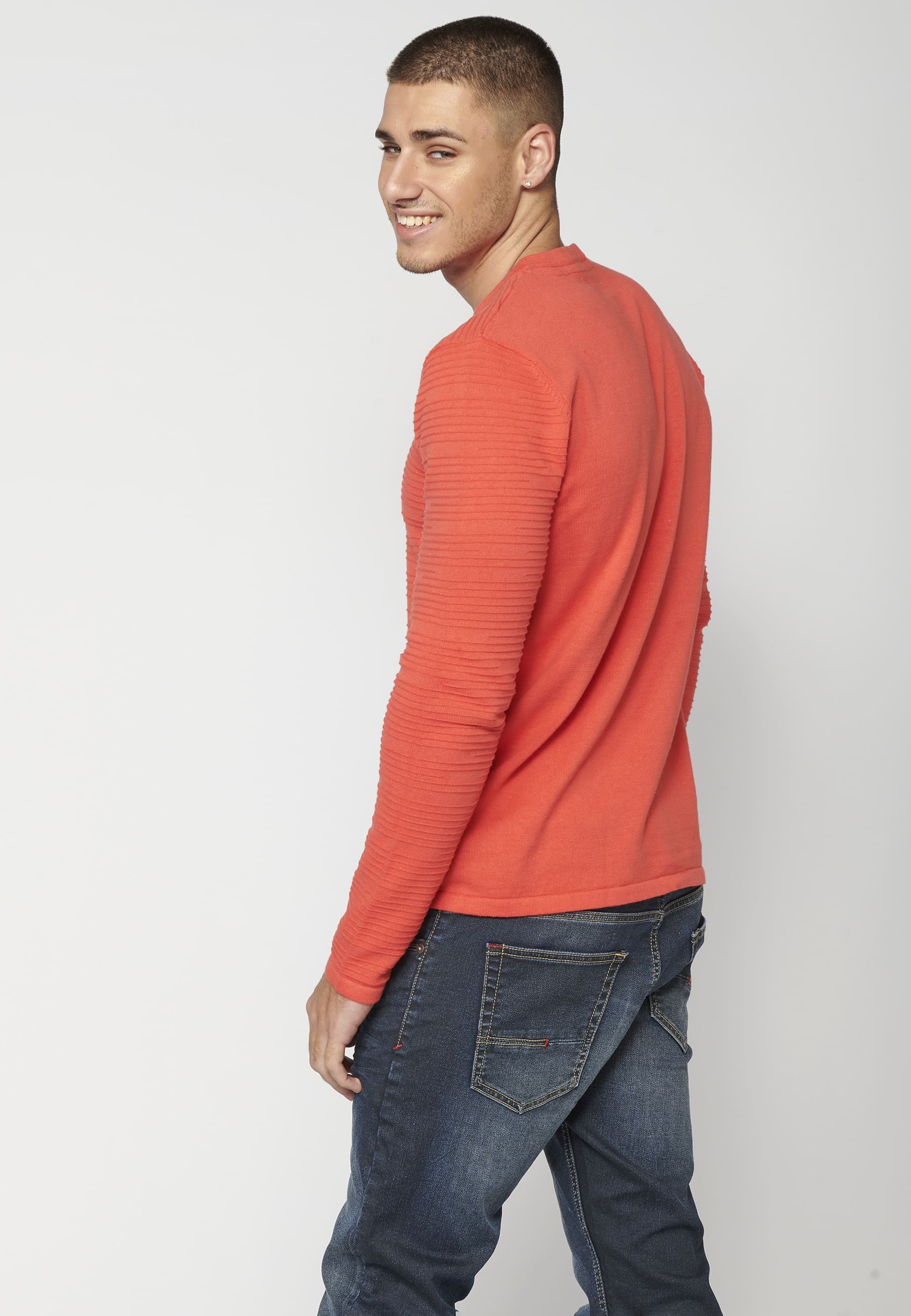 Pink textured knit sweater for Men