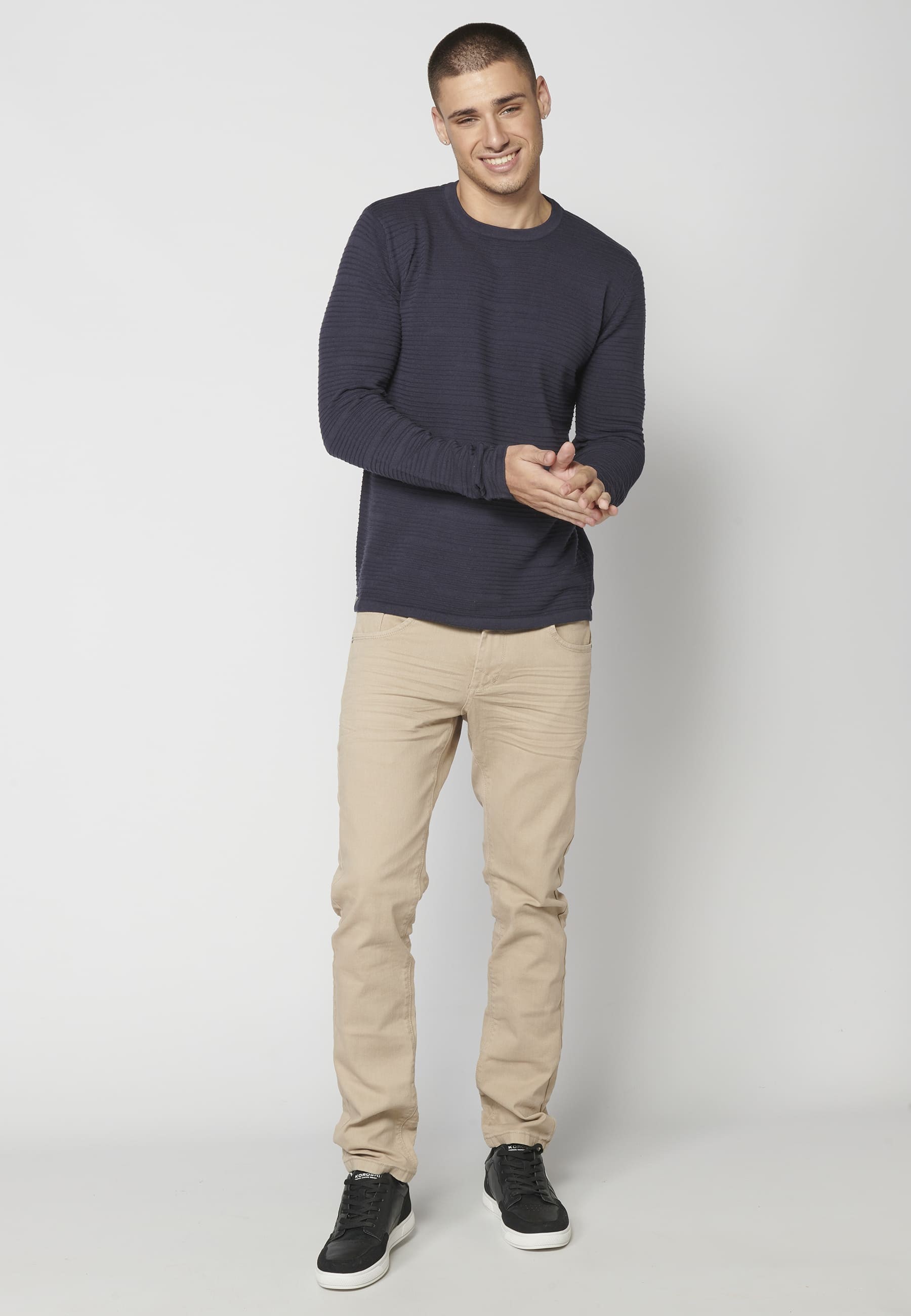 Navy textured knit sweater for Men