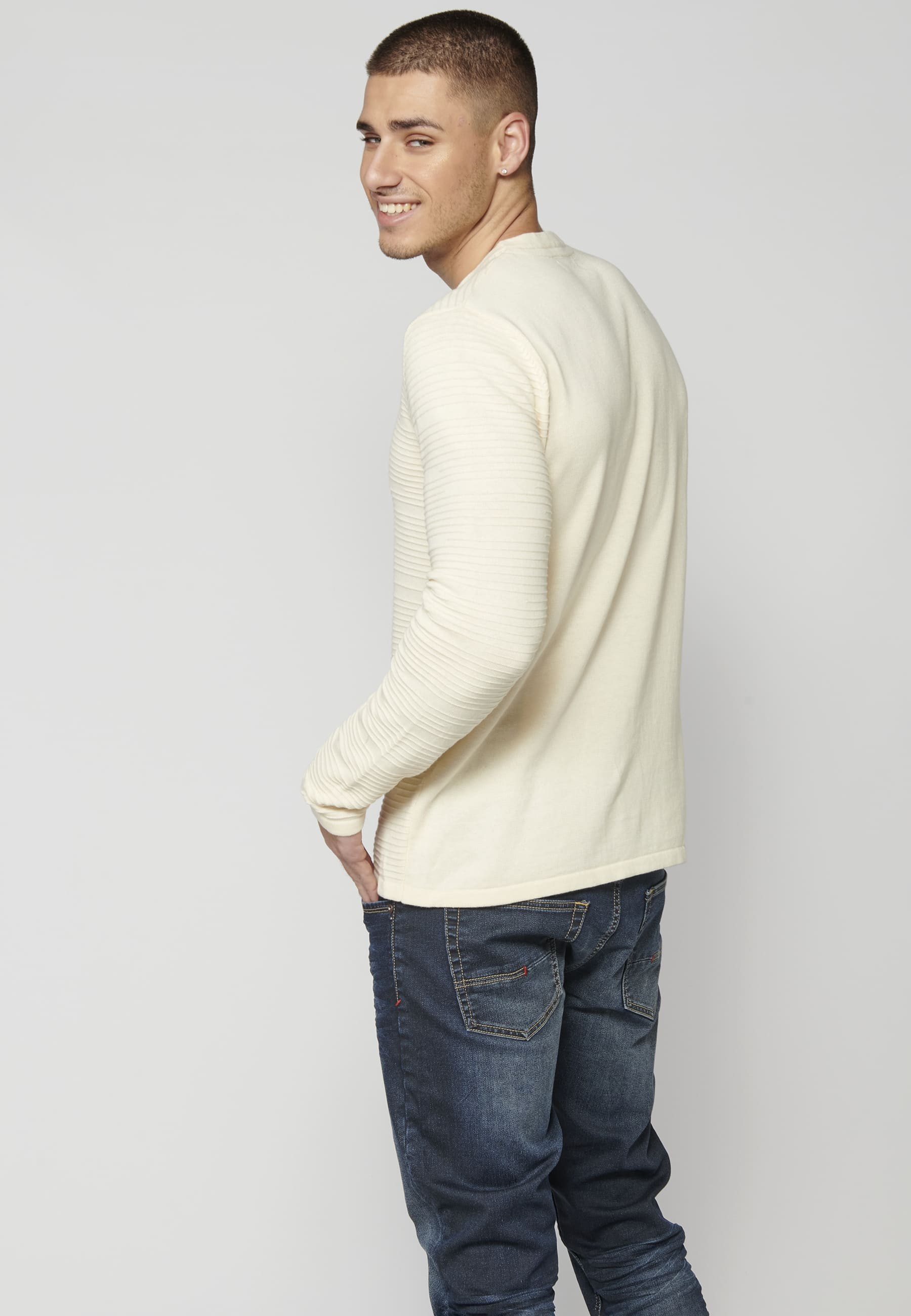 Pull en tricot texturé crème pour homme