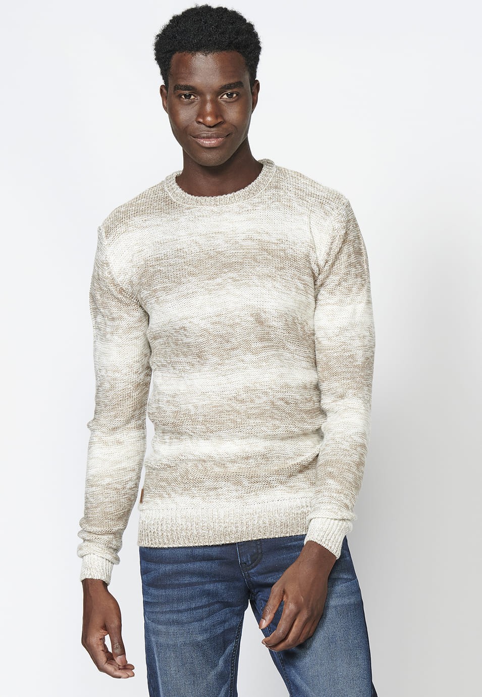 Men's Gradient Striped Long Sleeve Cotton Sweater