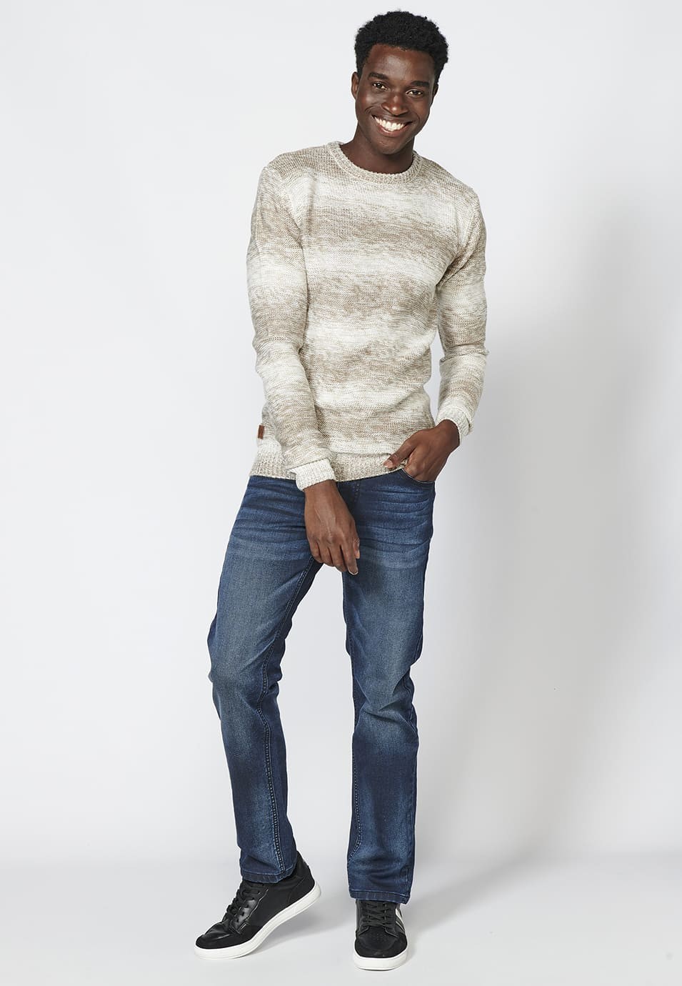 Men's Gradient Striped Long Sleeve Cotton Sweater