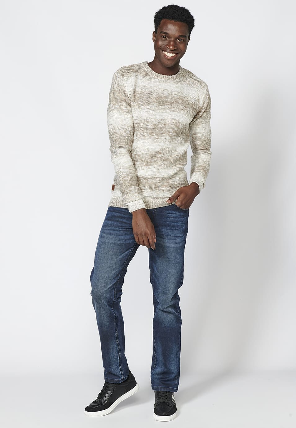 Pull en coton à manches longues et rayures dégradées pour homme