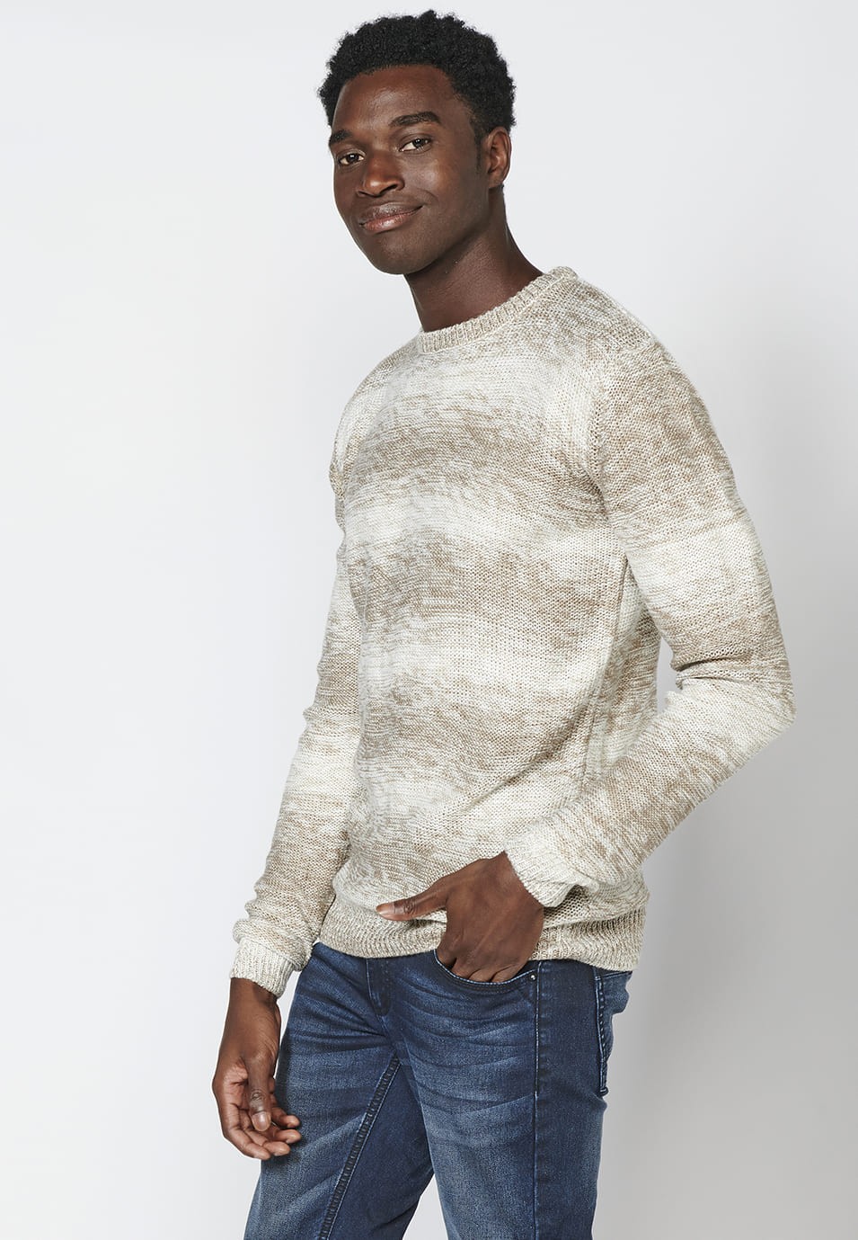 Men's Gradient Striped Long Sleeve Cotton Sweater