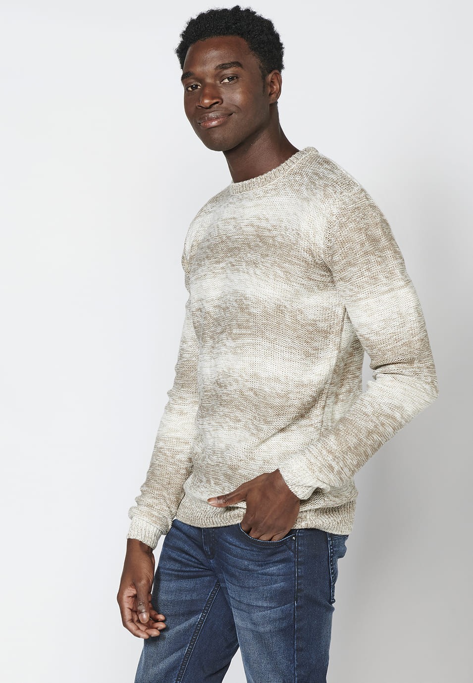 Pull en coton à manches longues et rayures dégradées pour homme