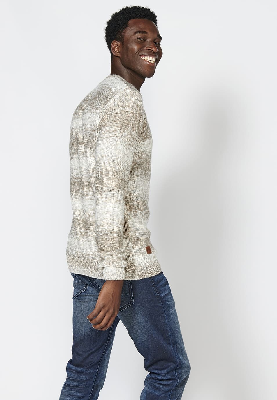 Pull en coton à manches longues et rayures dégradées pour homme