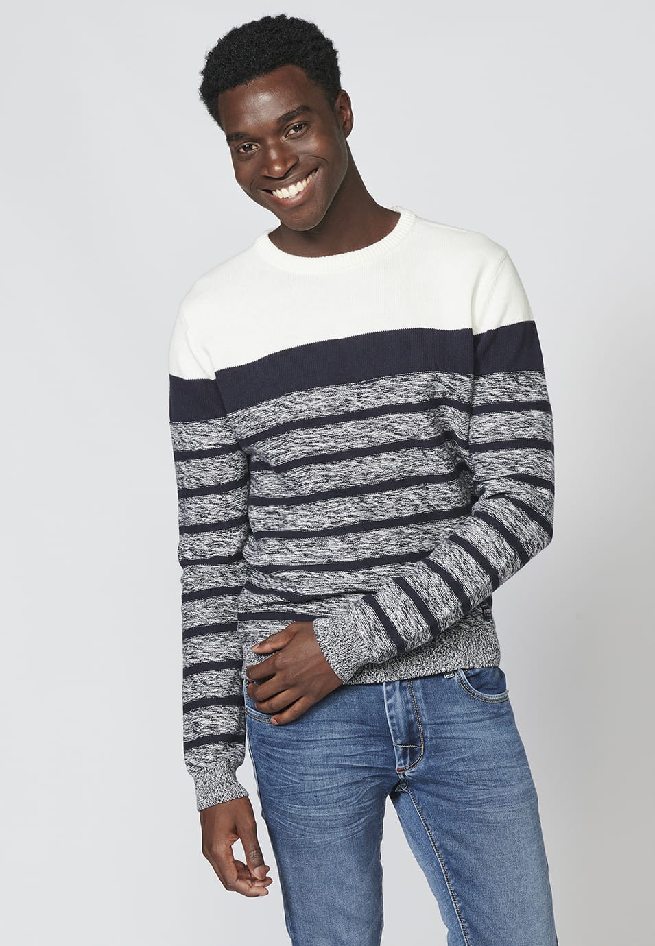 Jersey de punto manga larga de cuello redondo para hombre | Ropa Casual