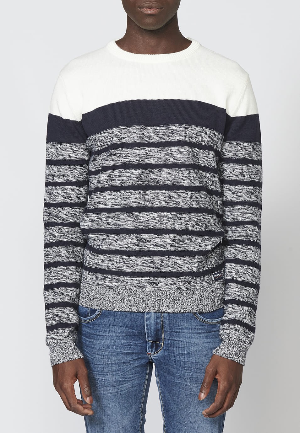 Jersey de punto manga larga de cuello redondo para hombre | Ropa Casual