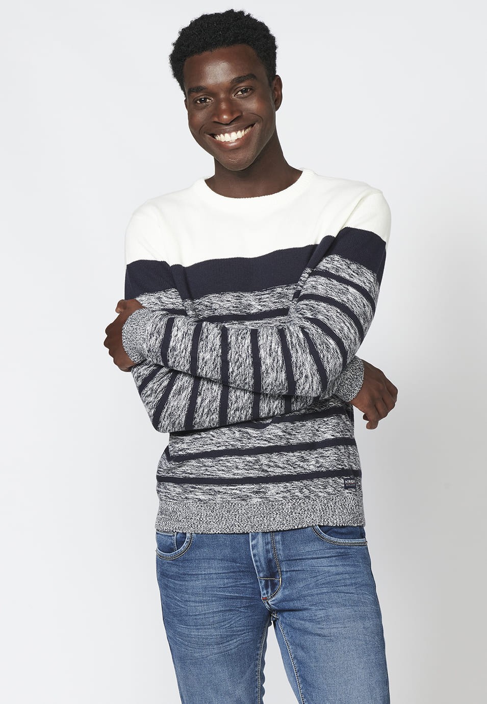 Jersey de punto manga larga de cuello redondo para hombre | Ropa Casual