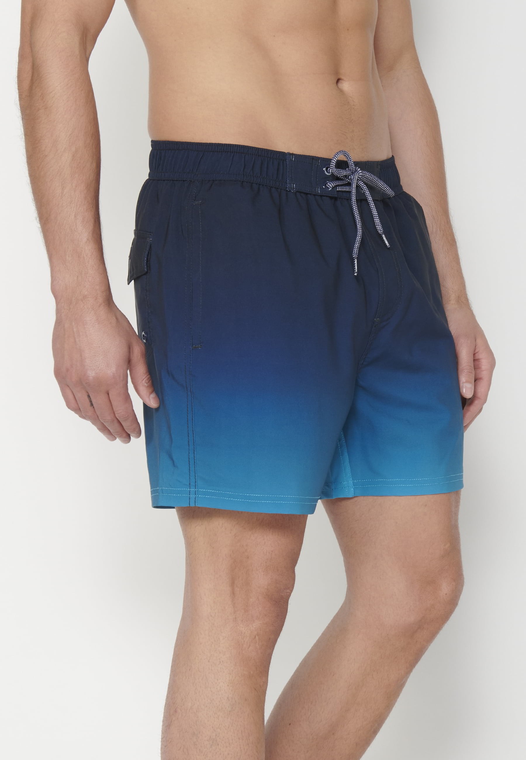 Short swimsuit with three Blue Pockets for Men