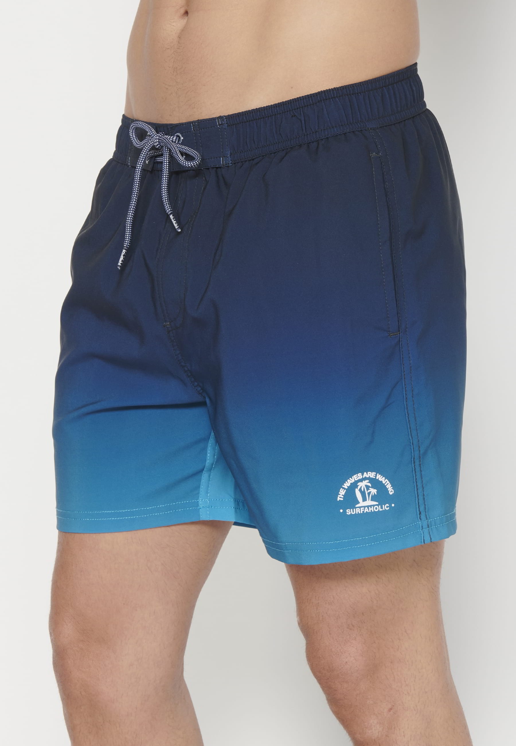 Short swimsuit with three Blue Pockets for Men