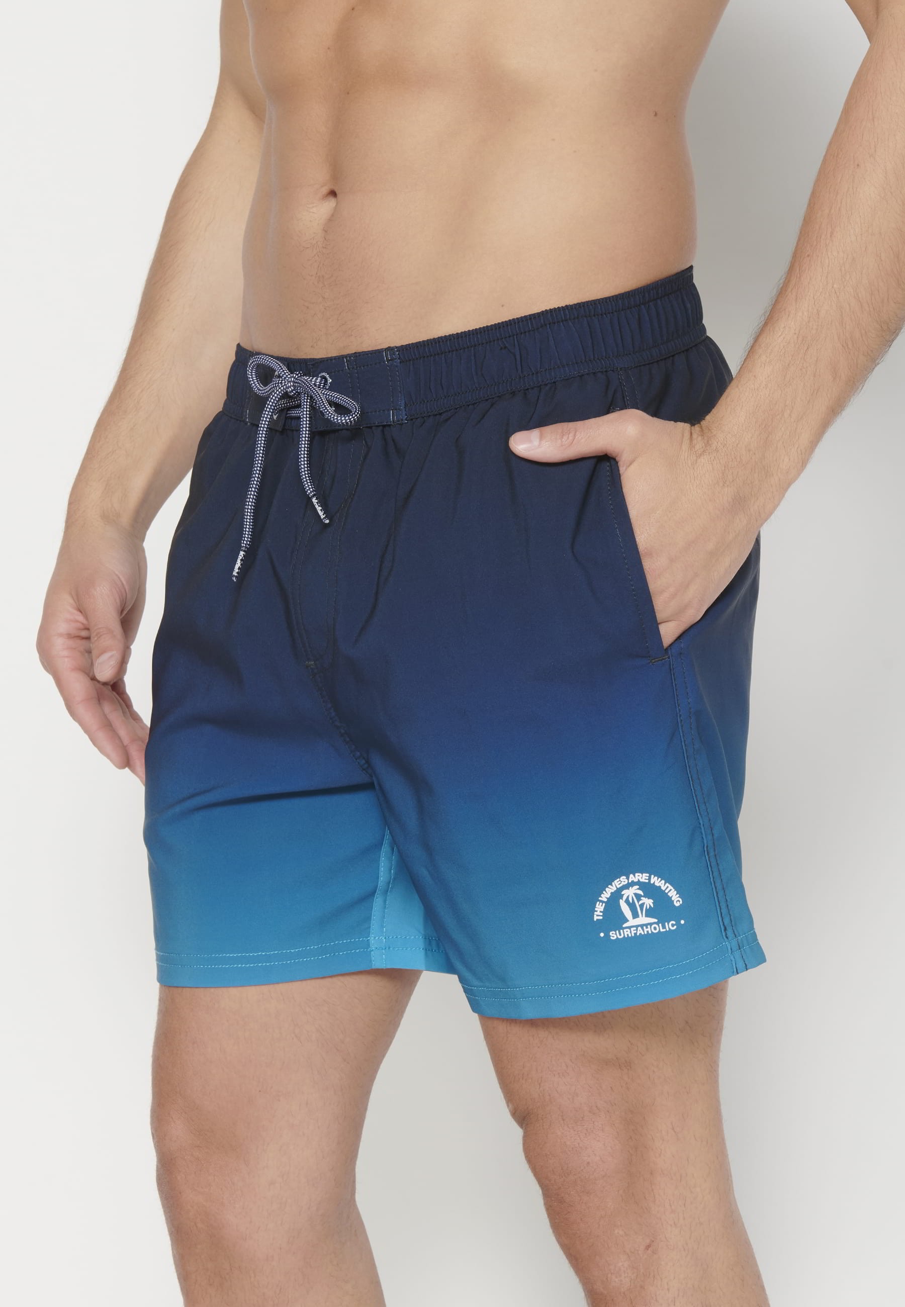 Short swimsuit with three Blue Pockets for Men