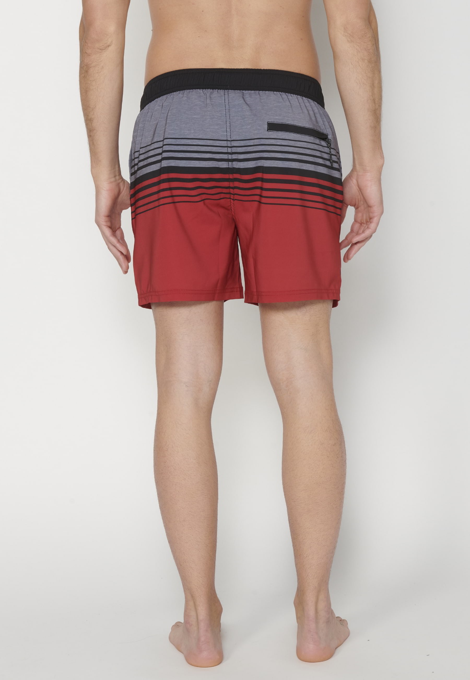 Short swimsuit with three Red Pockets for Men