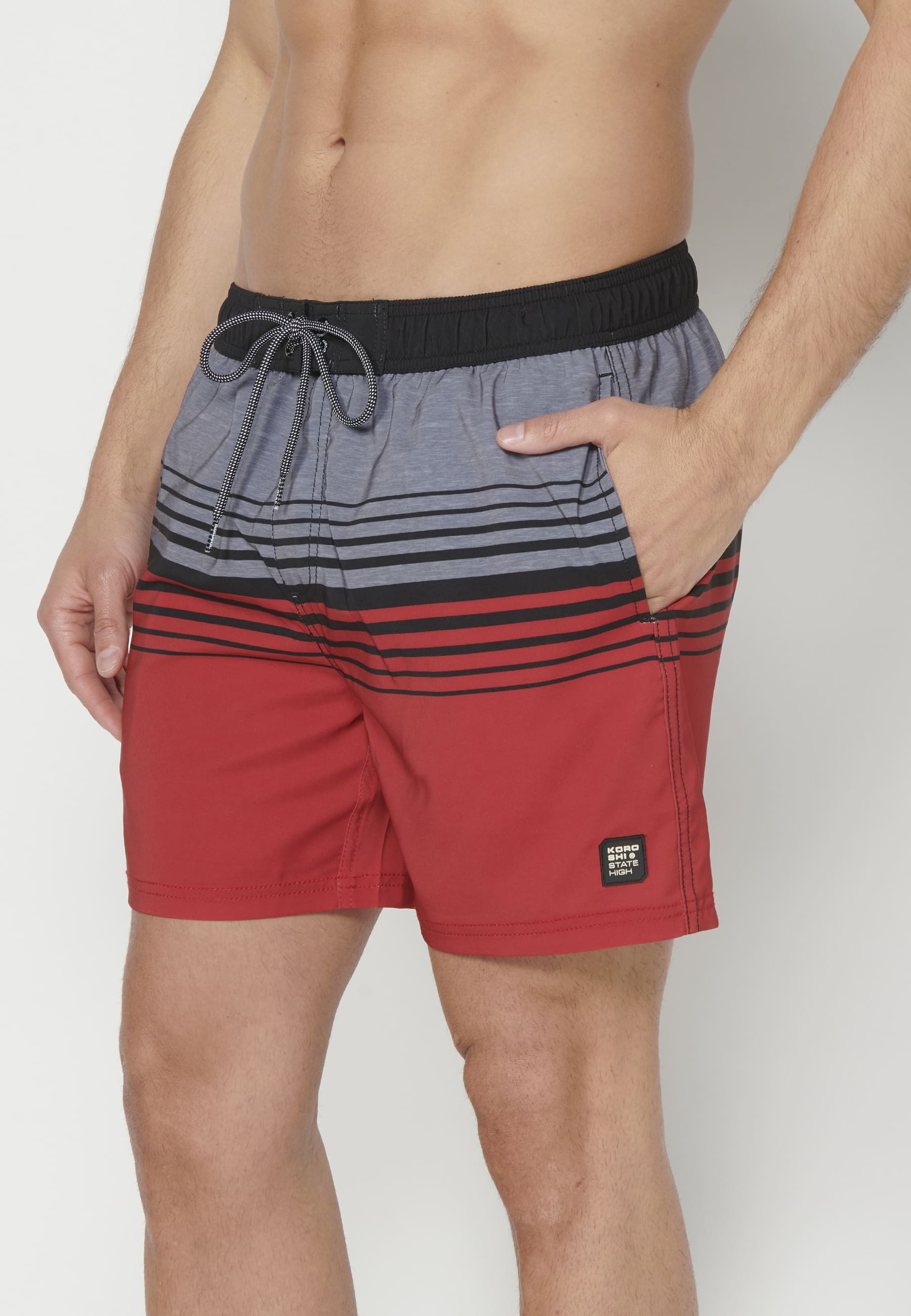 Short swimsuit with three Red Pockets for Men