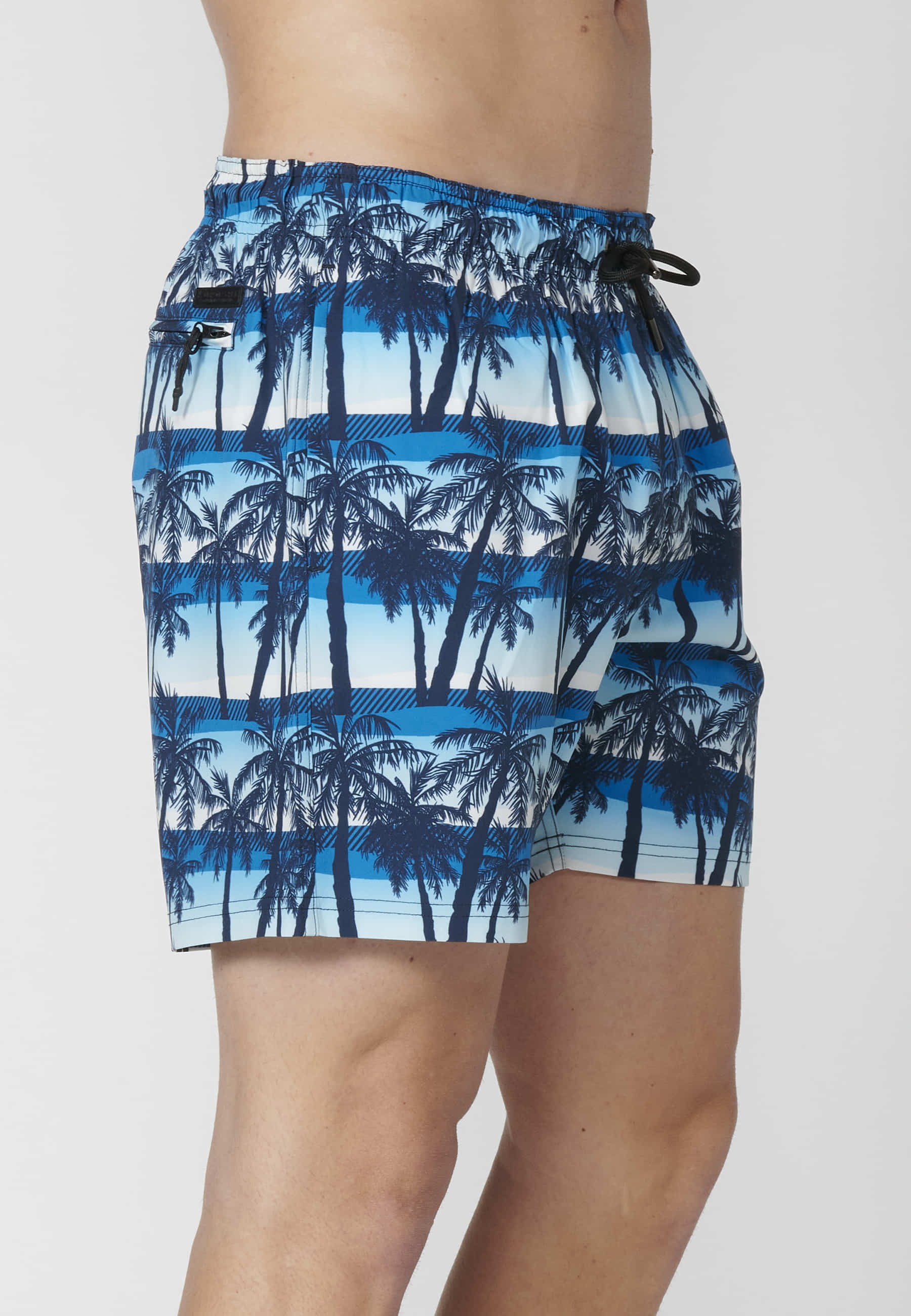 Blue tropical print swim shorts for Men 3